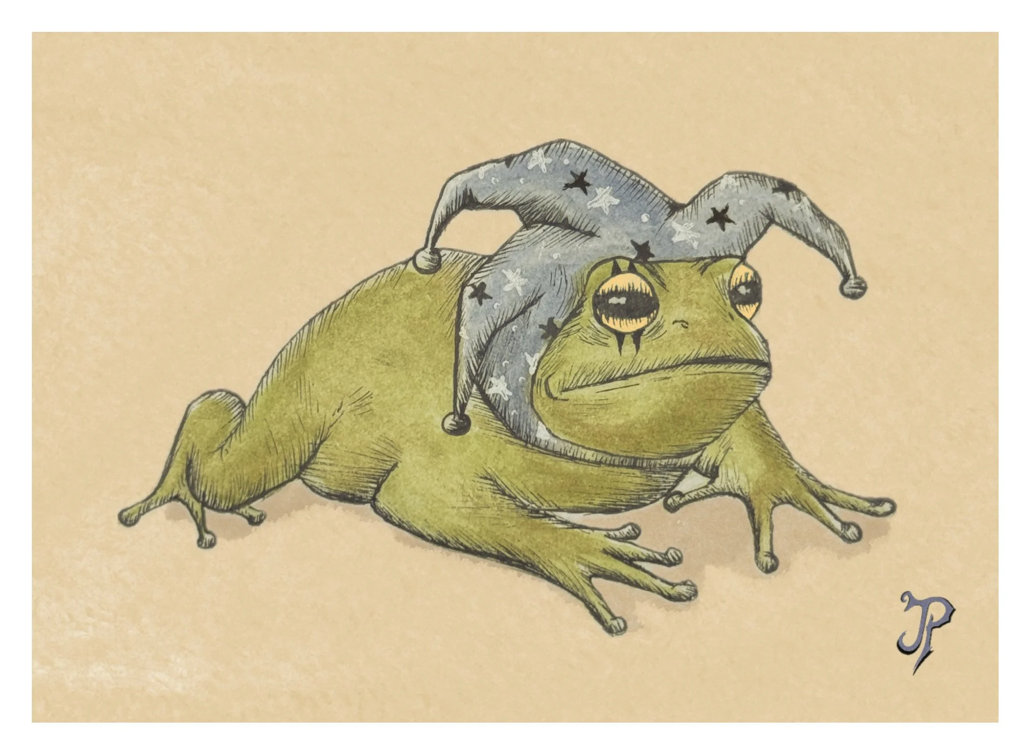 Jester frog blue hat