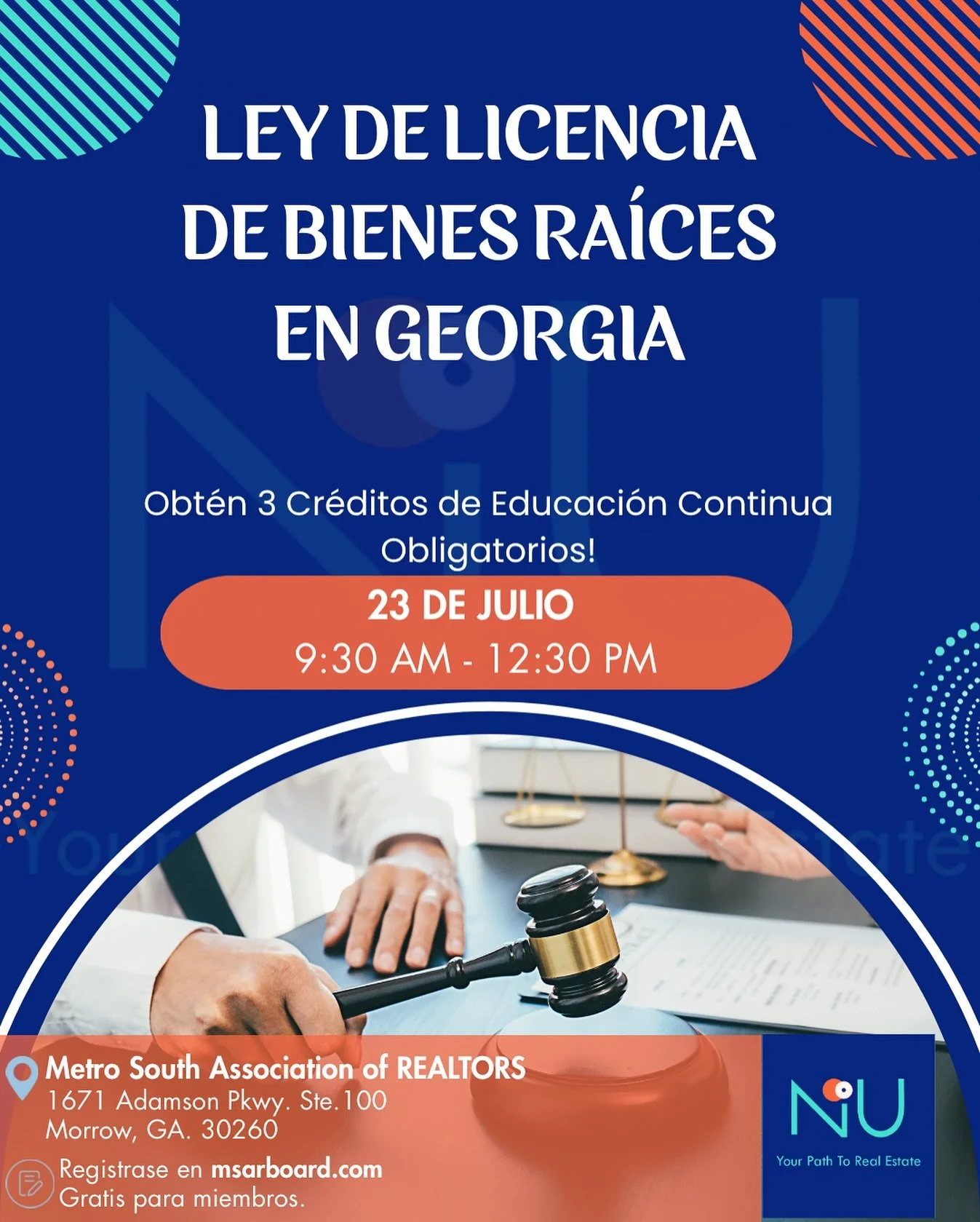 📣 &iexcl;Atenci&oacute;n agentes! &iquest;Necesitas horas de CE?
Acomp&aacute;&ntilde;anos en una clase de Ley de Licencia totalmente en espa&ntilde;ol, impartida por Nela Ure&ntilde;a, en Metro South Association of REALTORS&reg;. 

📌 Patrocinado p