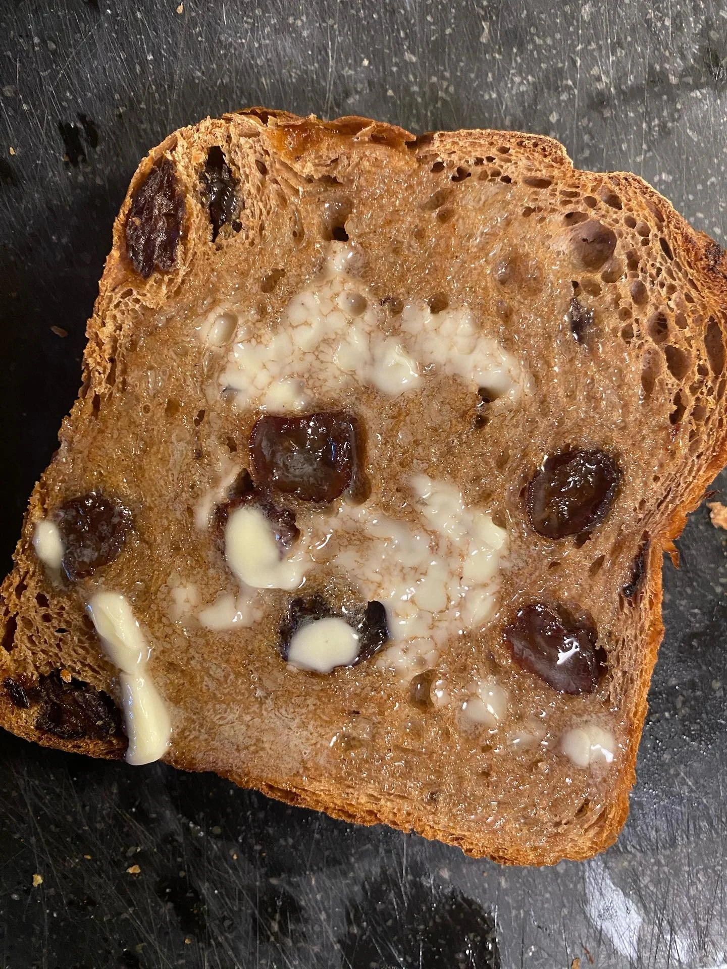 Debuting a new cinny raisin loaf tomorrow for Pantry Bread One-Off&rsquo;s. @janiesmill spelt and bread flours. Local honey. Jumbo flame raisins. Cinnamon. Enriched with butter AND olive oil. Lush. Did away with the cinny swirl, it was taking years o