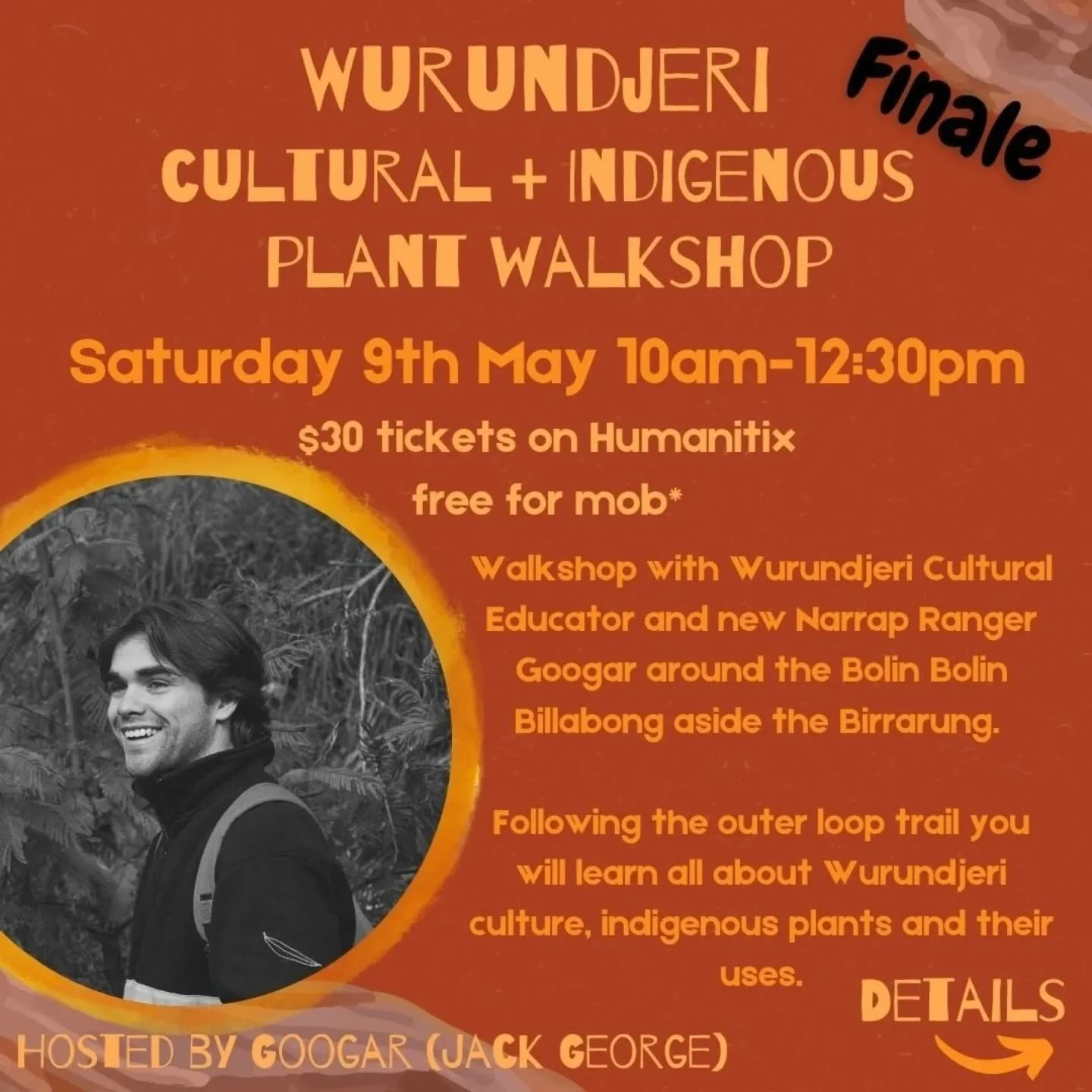 Join us on our finale Walkshop with Googar, a Wurundjeri Cultural Educator and new Narrap Ranger around the Bolin Bolin Billabong.

This culturally significant spot is lined with red river gums and historically was a meeting place for corroborees. Al