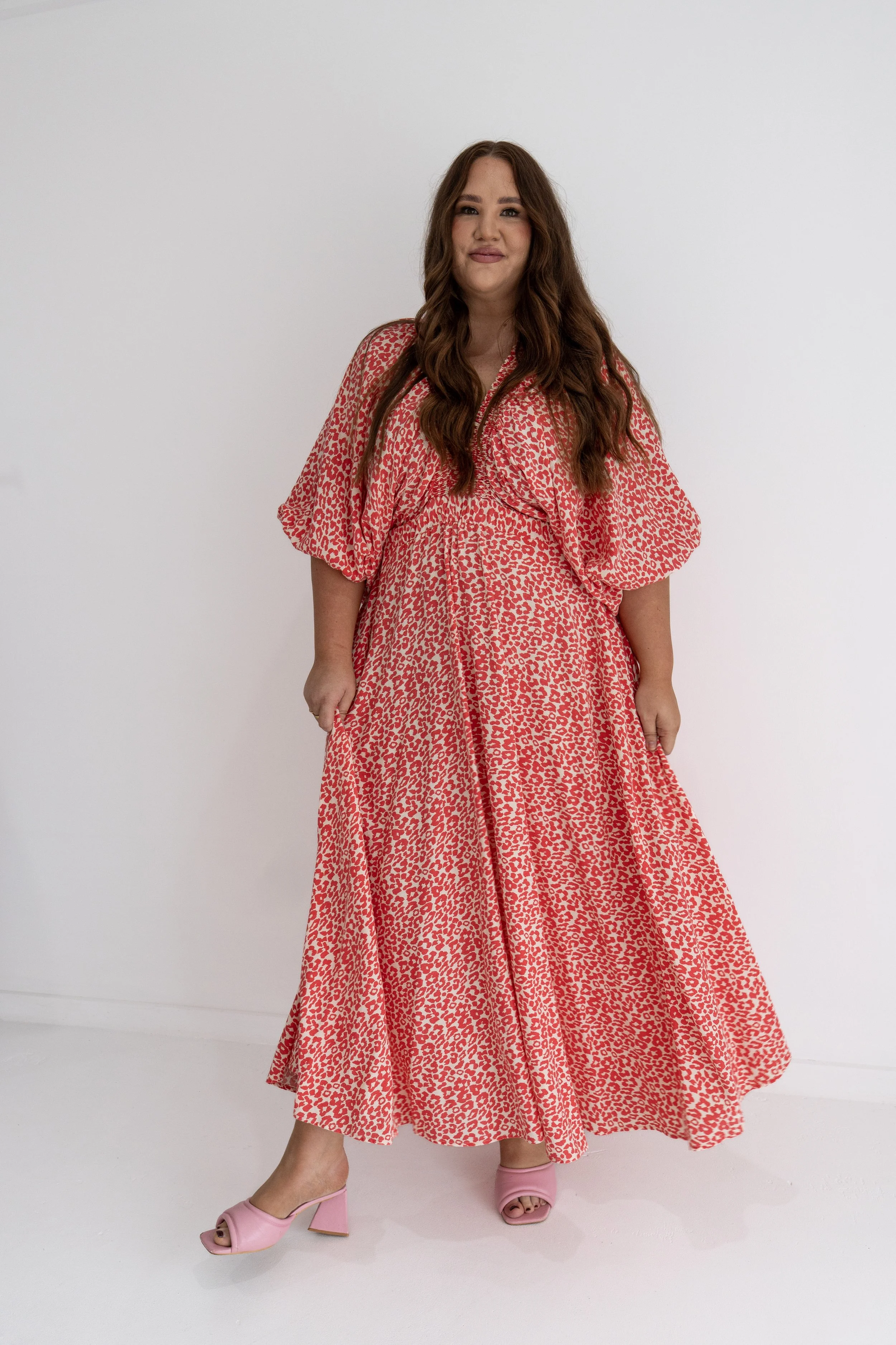 La Boheme – Essie V Neck Maxi – Coral Leopard (Size 12-16)
