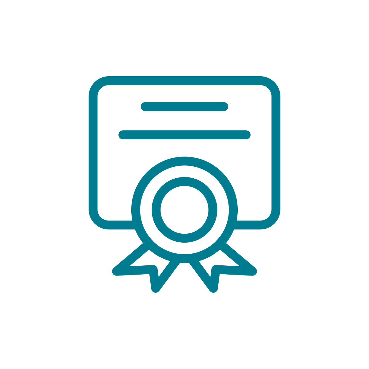 Icon of a certificate with a ribbon and medal, representing achievement or certification.
