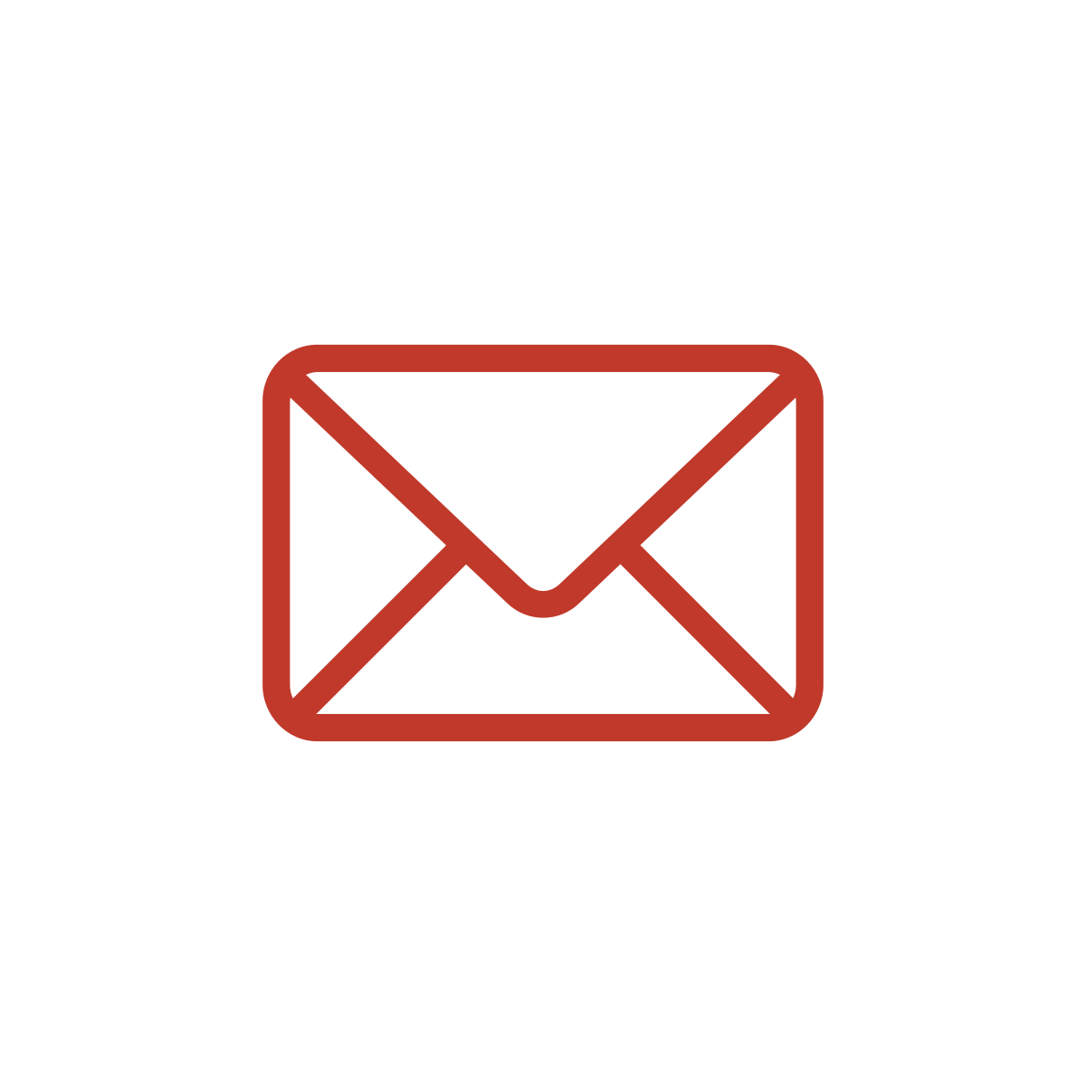 Red outline envelope icon on white circular background