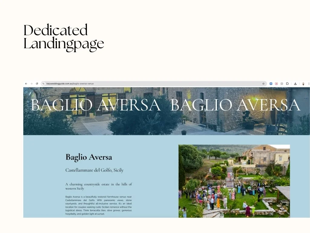 Dedicated venue landing page for Baglio Aversa on The Italy Wedding Guide website. (Copy)