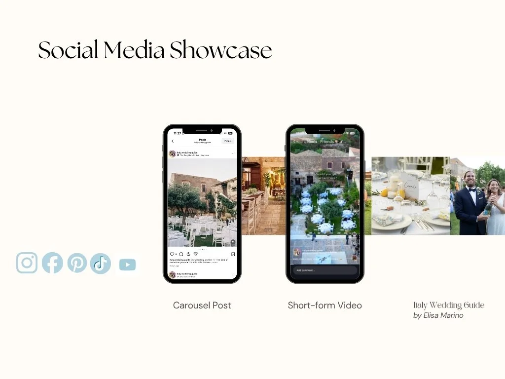 Social media showcase mockup featuring carousel and short-form video content for Baglio Aversa (Copy)