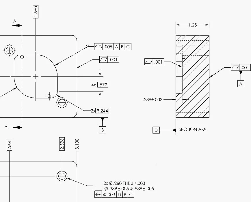 2D drawing for Manufacturing and inspection. GD and T