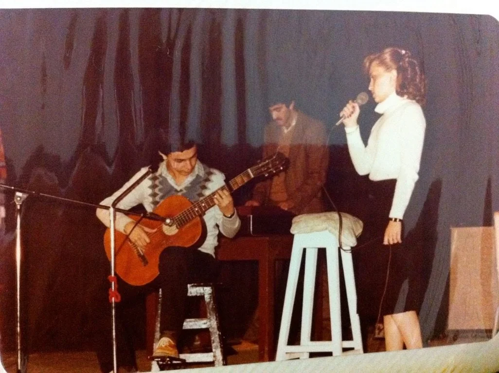 My younger days accompanying my friend Nannette at a local concert Singing "Aline" a french song by Christophe (Daniel Bevilacqua).