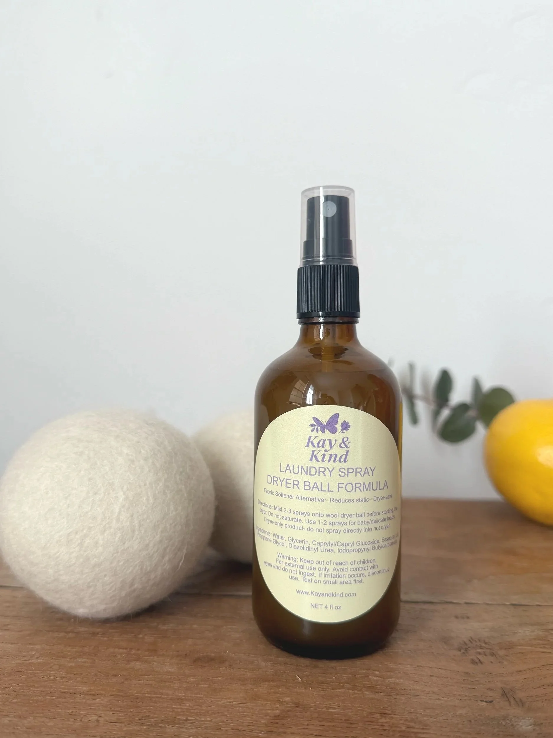 Kay & Kind Laundry Spray + Wool Dryer Balls Set