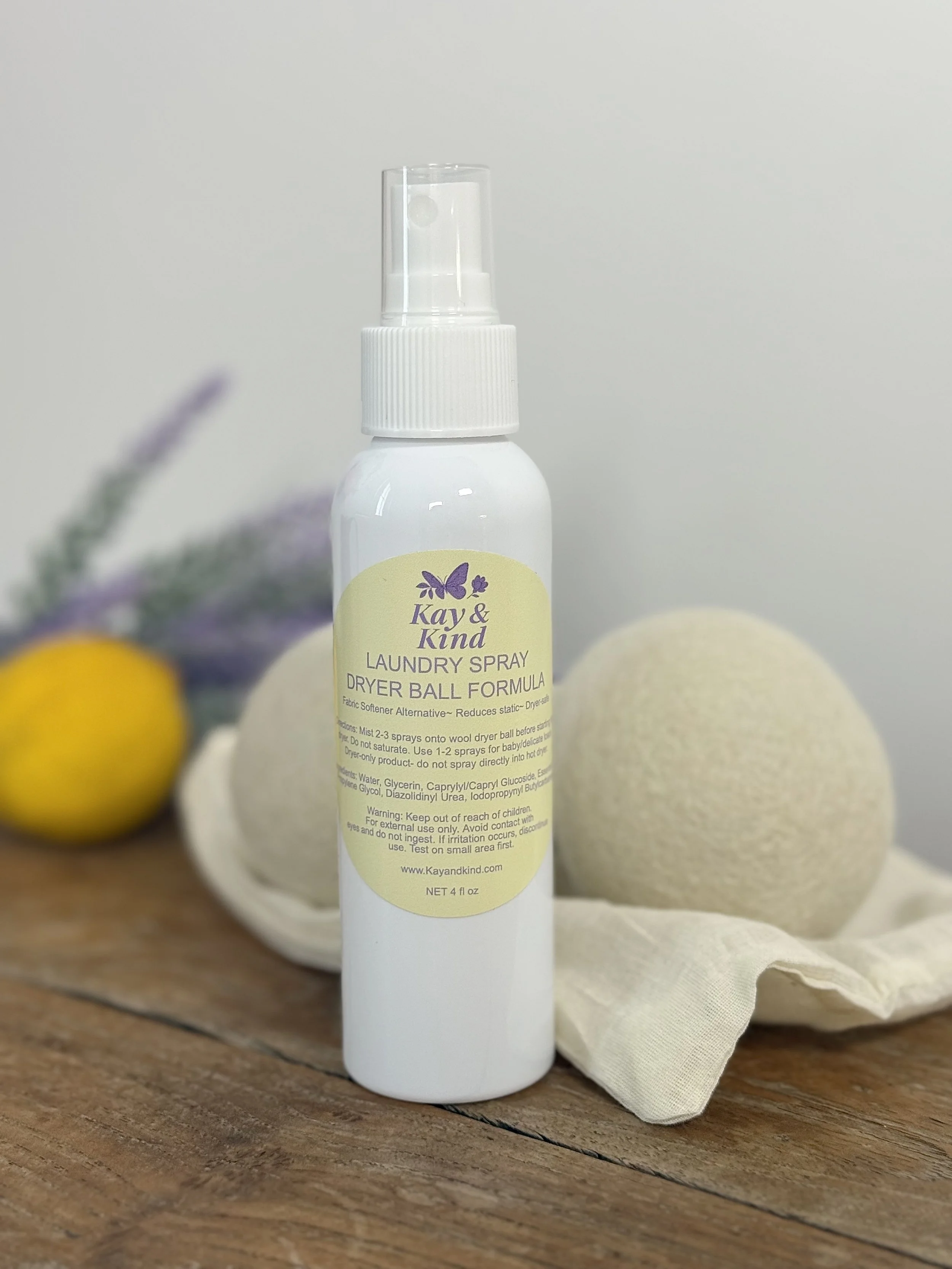 Kay & Kind Laundry Spray + Wool Dryer Balls Set
