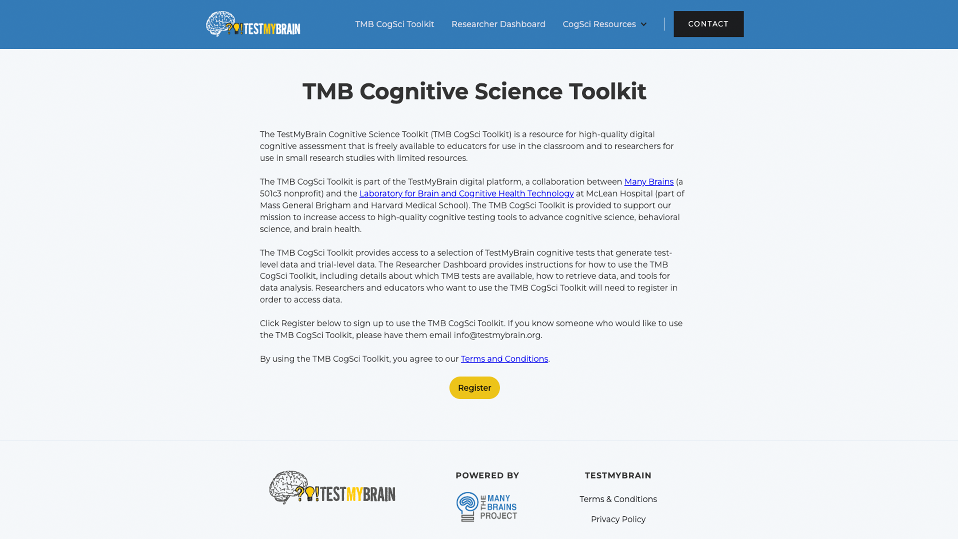 image of the TMB Cognitive Science Toolkit website landing page