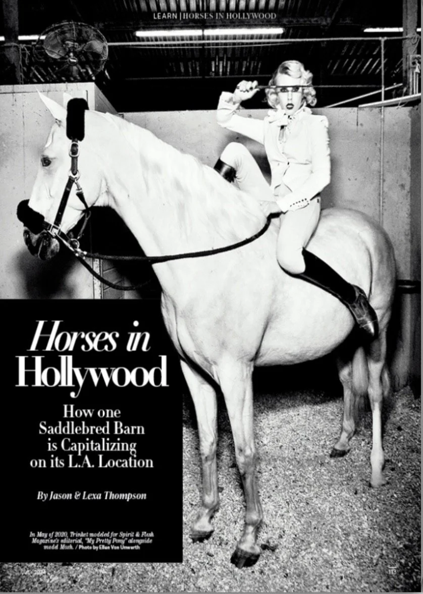"Learn Horses in Hollywood." Magazine cover for Saddle and Bridle.