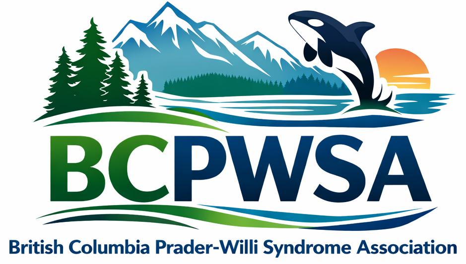 Text reading 'BRITISH COLUMBIA' with a line underneath, and below that, 'Prader-Willi Syndrome Association'.