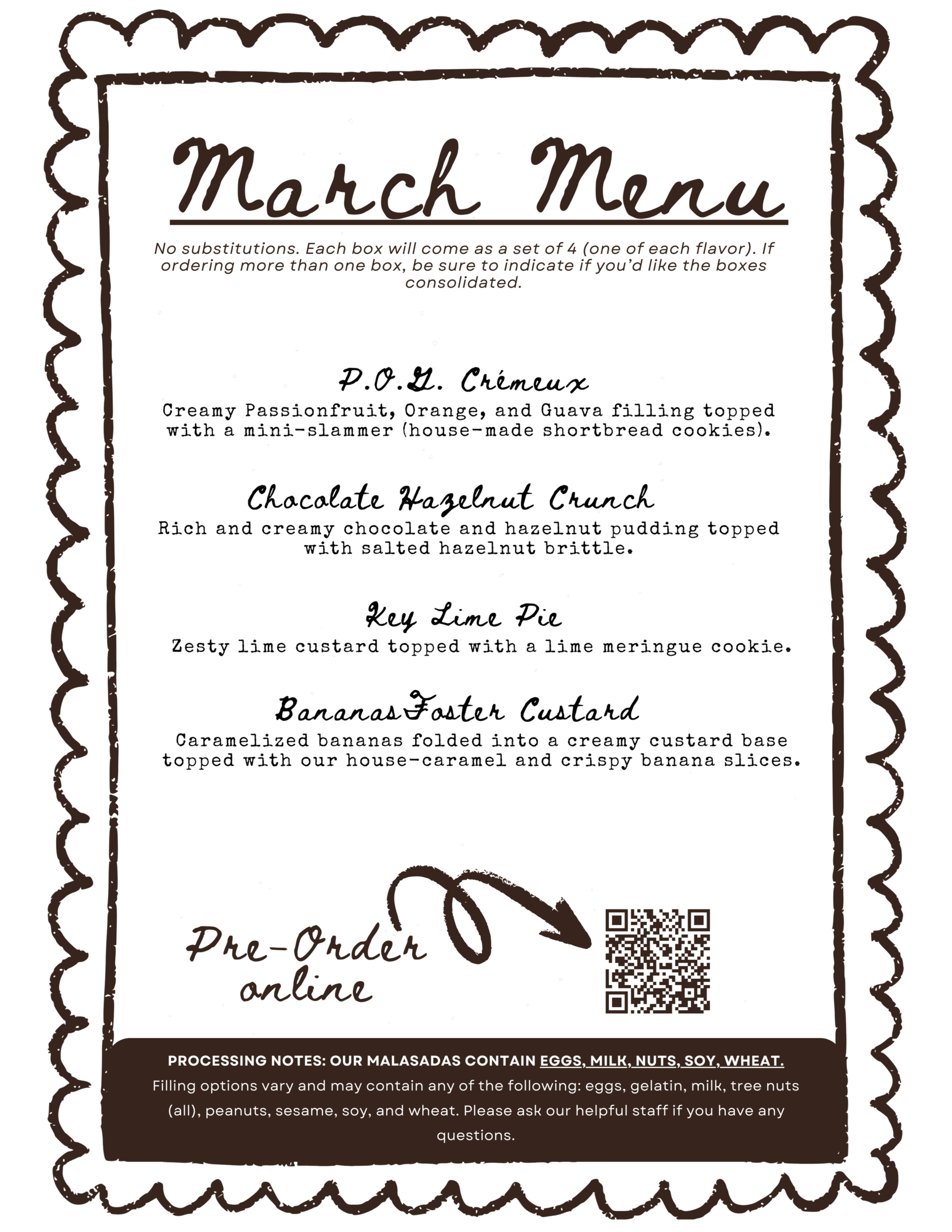 Malasada Menu Montly Menu
