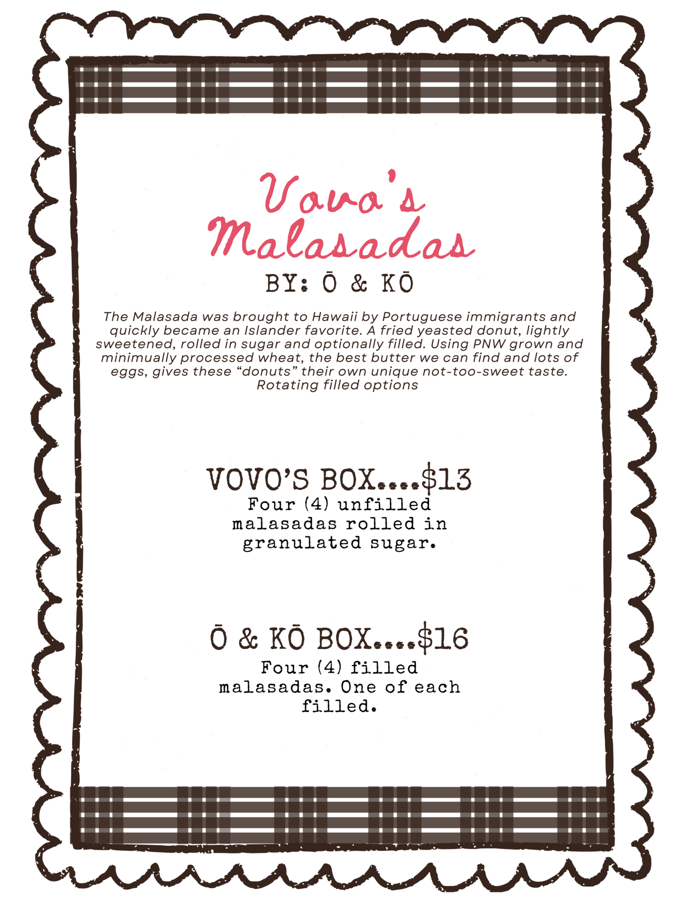 Malasada Menu Box Prices