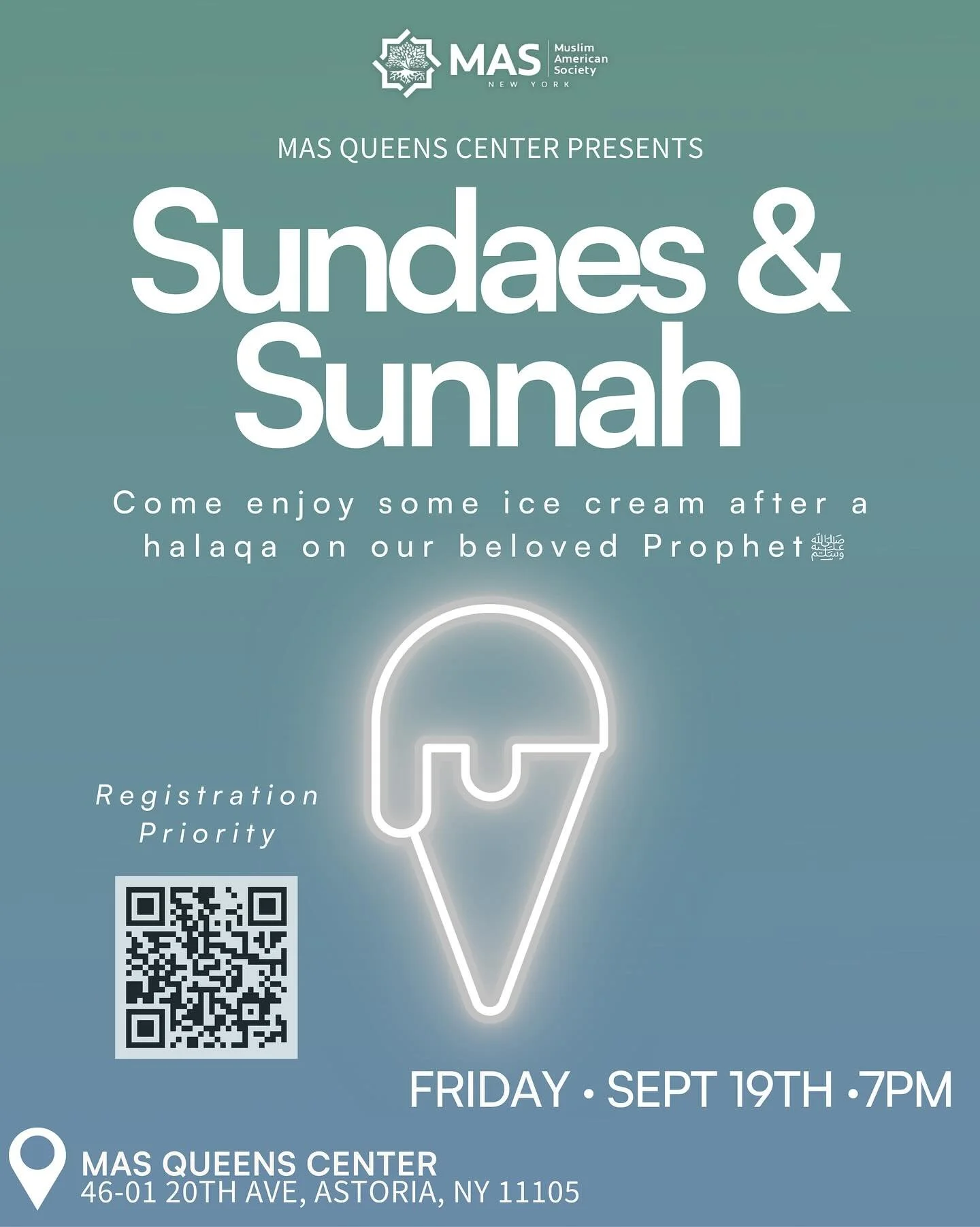 Next friday at MQC after our weekly halaqa, stay back and enjoy a nice ice cream sundae after gaining some knowledge on the sunnah of our beloved Prophet ﷺ

🗓️ Sept.19th
🕖 7PM
📍 MQC