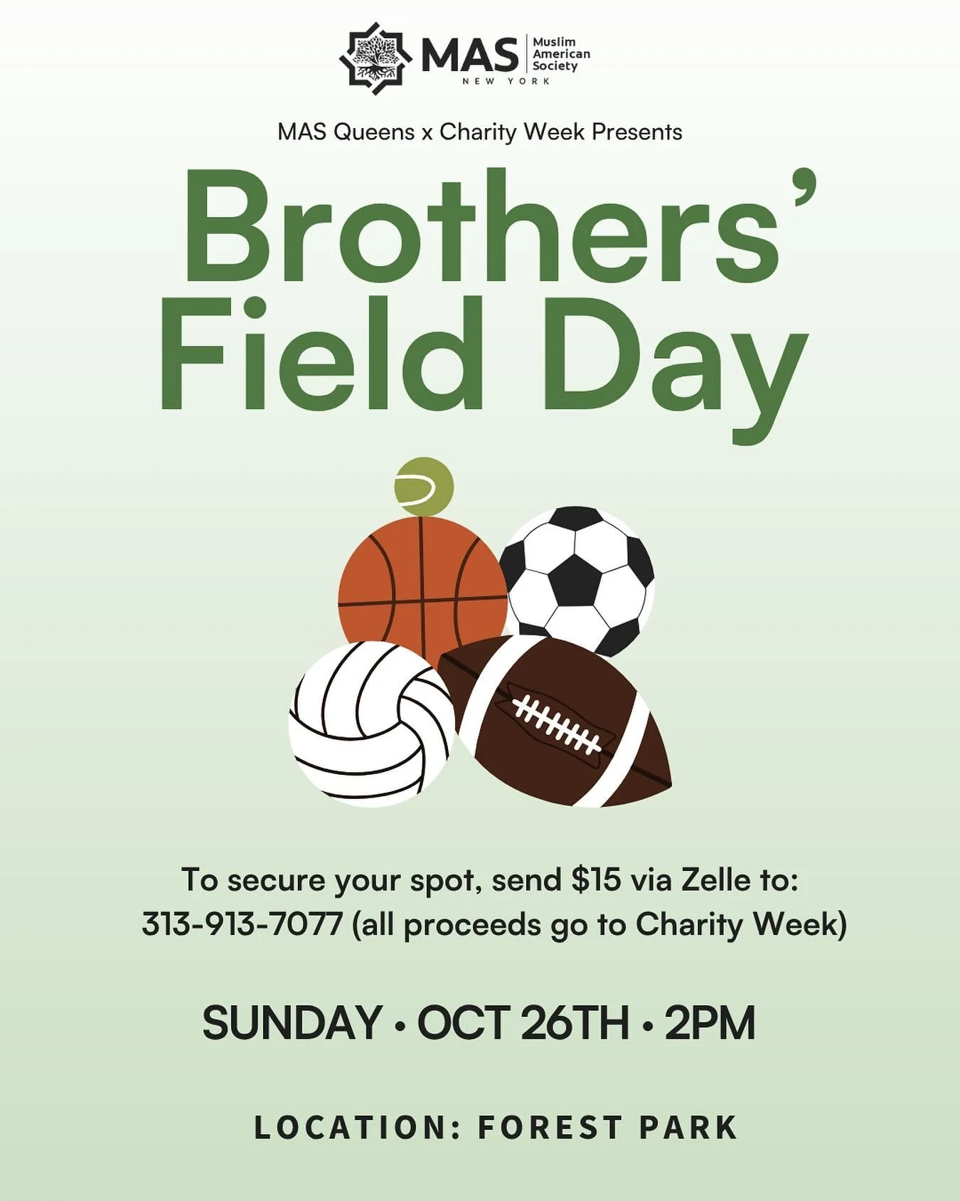 End Charity Week with energy and brotherhood! 💪
Join us for a Field Day full of fun, games, and friendly competition strengthening bonds while supporting the ummah 🌍🤝