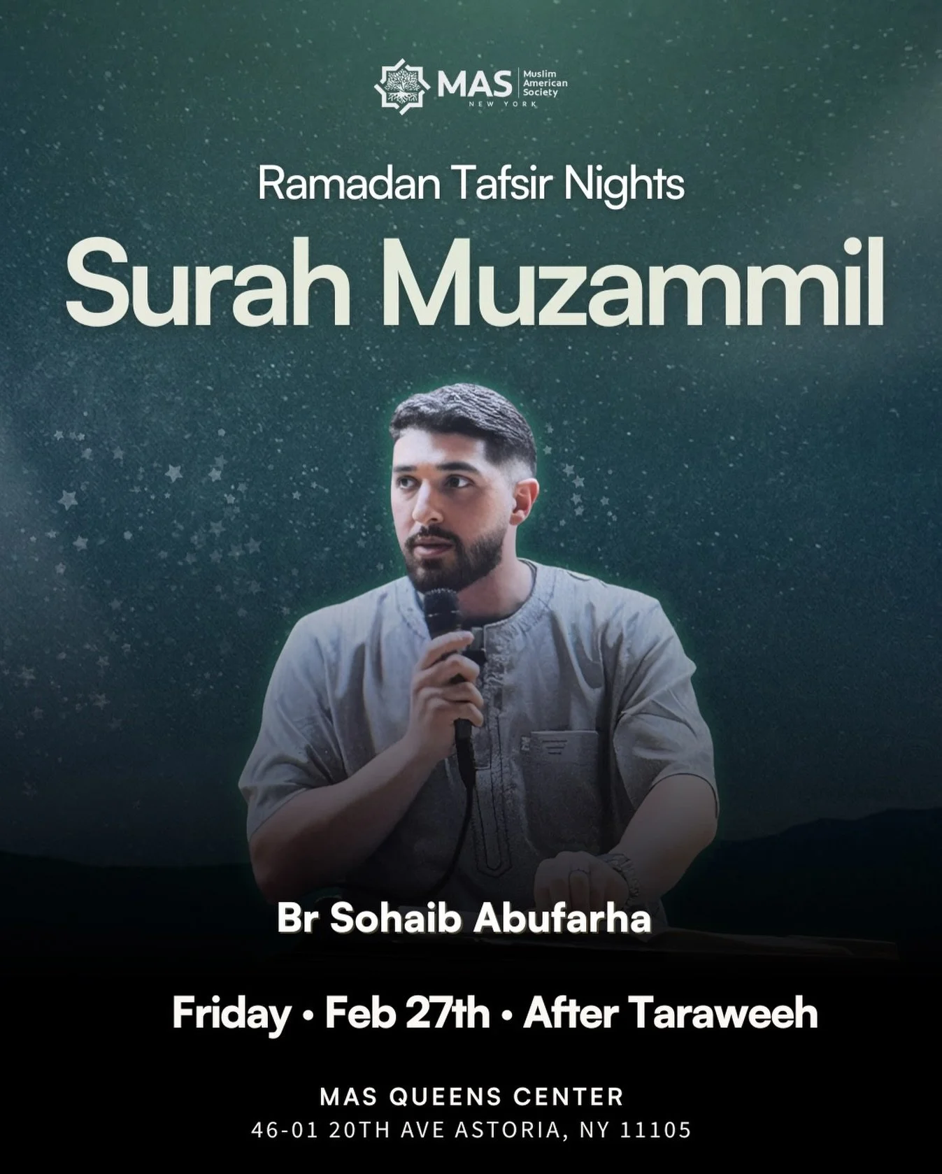 The night was made for those who stand. 🌙✨

This Ramadan, join us as we journey through Surah Al-Muzzammil &mdash; a surah revealed in the quiet of the night, calling the believer to rise, reflect, and reconnect.

After Taraweeh. Hearts open. Qur&rs