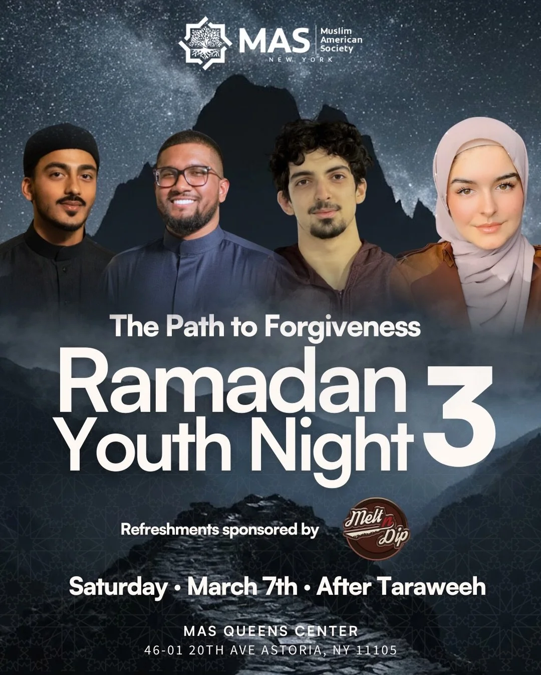 Ramadan nights hit different when the masjid is full. 🌙

Join us for Ramadan Youth Night 3: The Path to Forgiveness &mdash; a night of prayer, reflection, and brotherhood &amp; sisterhood.

✨ Isha &amp; Taraweeh
✨ Qiyam together
✨ Separate halaqas f
