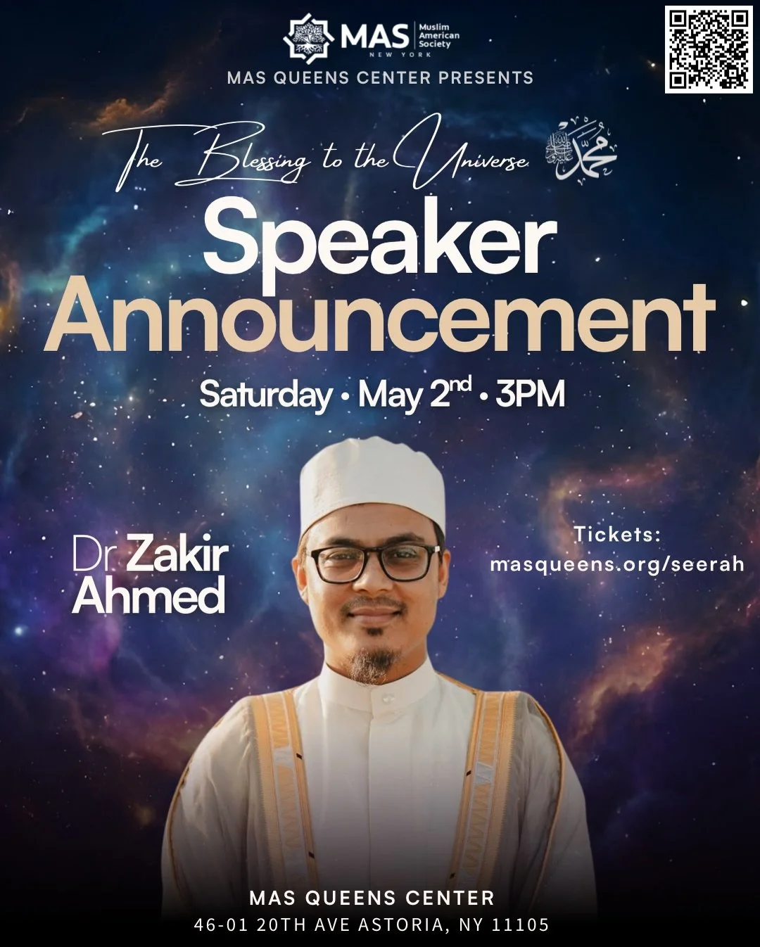 🌌 THIS is the gathering you don&rsquo;t want to miss.

A night centered on the one who changed everything&hellip;
a mercy to the worlds. A blessing to the universe. ﷺ

We&rsquo;re bringing Dr. Zakir Ahmed to MAS Queens for our 2ND ANNUAL SEERAH CONF