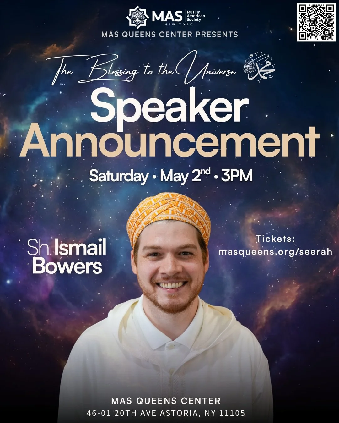 We&rsquo;re honored to welcome Sh. @ismailmbowers to The Blessing to the Universe 🌙

From Al-Qarawiyyin to Oxford, his journey is one of knowledge, sincerity, and service &mdash; and now he&rsquo;s bringing that to Queens.

This is more than a lectu