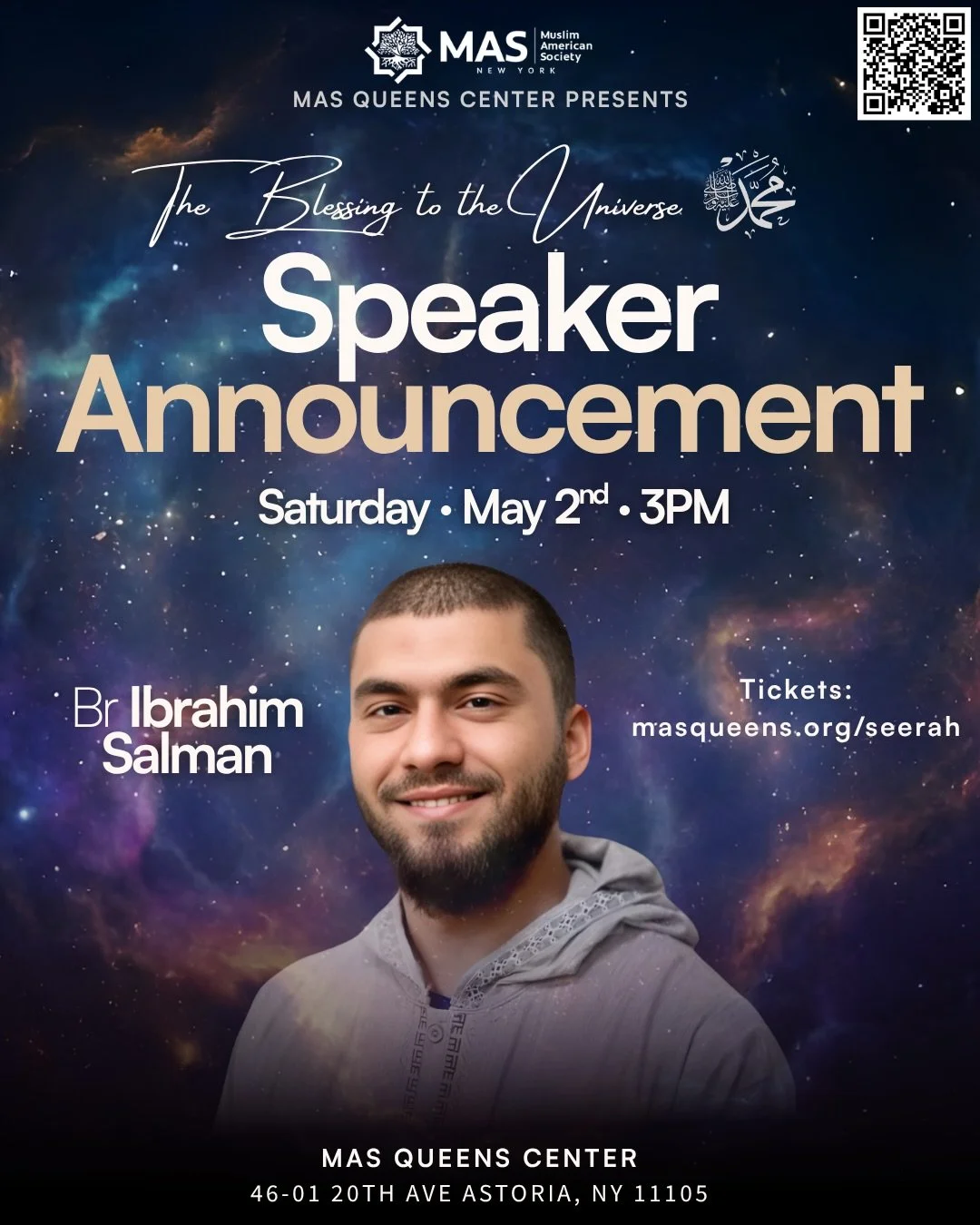 A voice that brings the Seerah to life 🎙️✨

We&rsquo;re honored to welcome Br. Ibrahim Salman to The Blessing to the Universe &mdash; a storyteller whose work has helped many reconnect with the life of the Prophet ﷺ 🤍

Join us May 2nd.
🎟️ Tickets 
