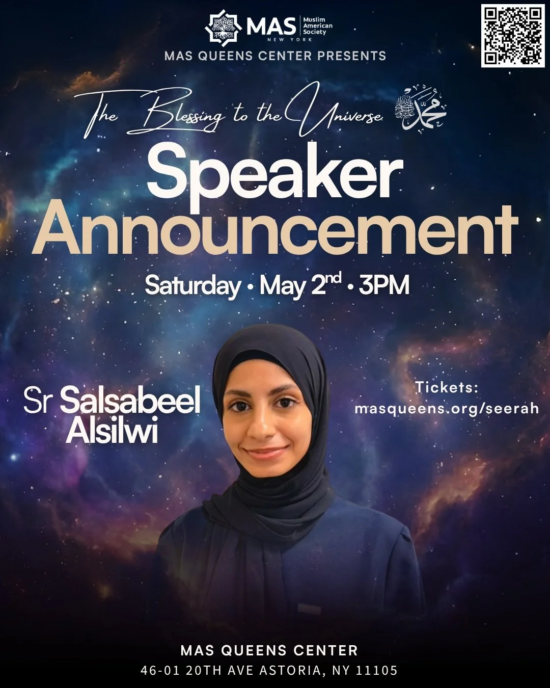 Join us for an inspiring afternoon as we welcome Sr. Salsabeel Alsilwi 🌙✨

From her journey at Barnard to her work in healthcare and youth mentorship, Sr. Salsabeel brings a powerful perspective on faith, purpose, and impact.

📍 MAS Queens Center
?