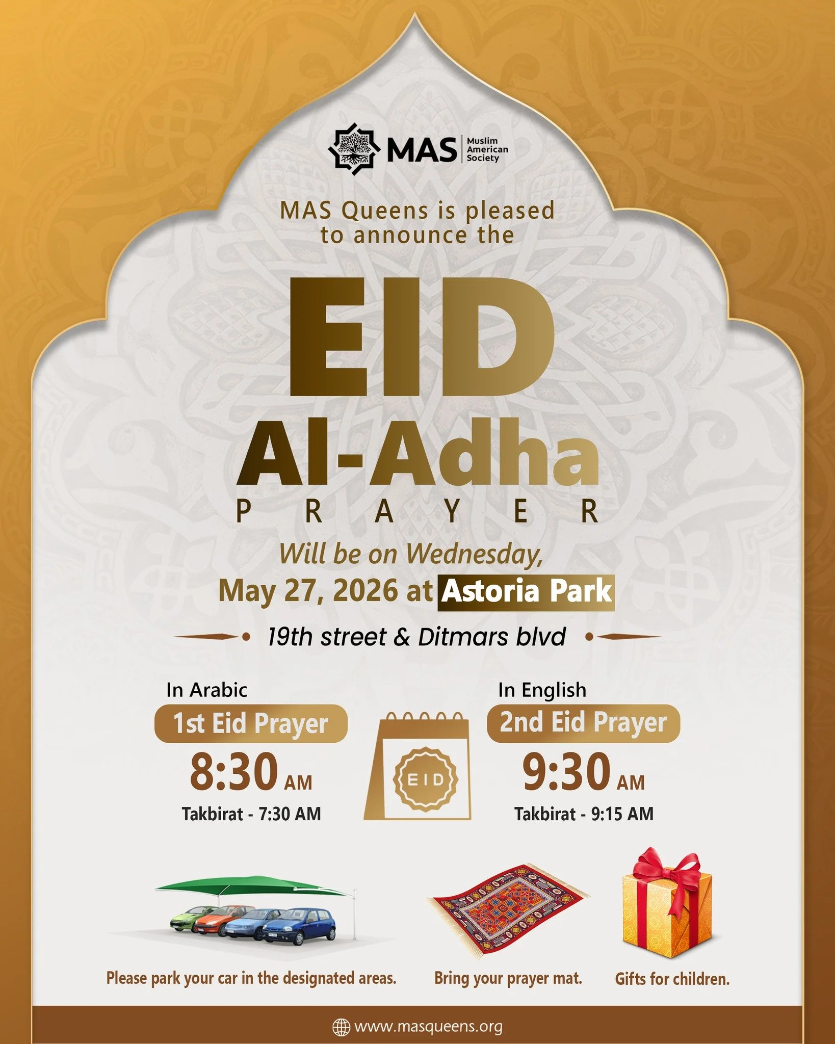 🌙✨ MAS Queens extends its warmest Eid greetings and heartfelt congratulations to the Muslim community on the blessed occasion of Eid Al-Adha 🤍

May Allah fill your homes with joy, blessings, and peace, accept the Hajj of the pilgrims, and accept al