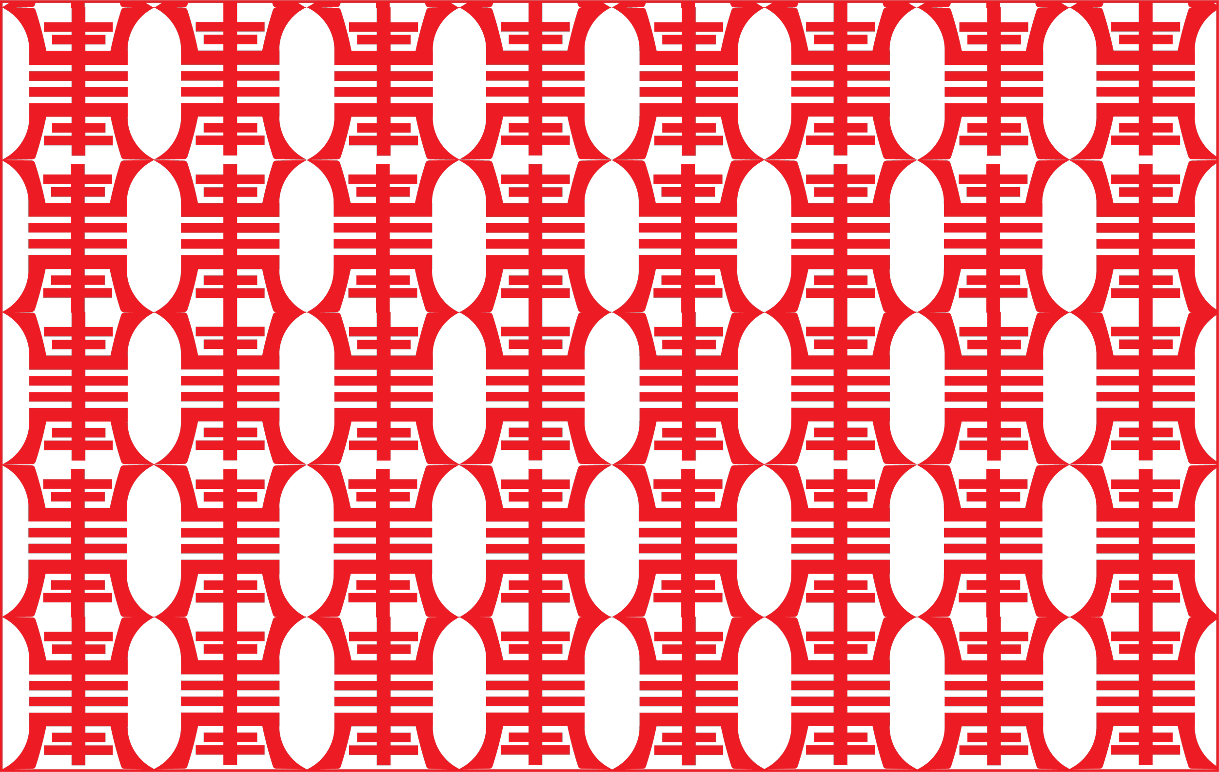 A red geometric pattern with black background featuring interconnected shapes resembling stylized, elongated ovals and lines.