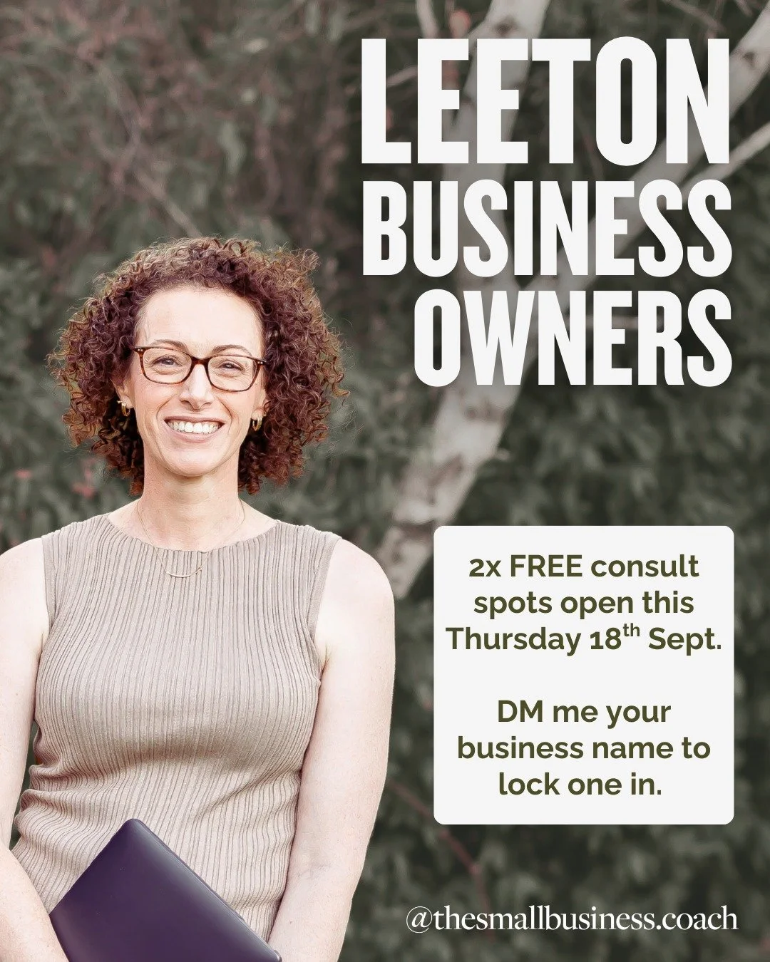 Leeton business owners: I&rsquo;ll be in town this Thursday and I&rsquo;ve opened up 2x FREE 30-min consults.

This is a chance to:
✅ Talk through your business challenges
✅ Get some quick wins you can use straight away
✅ Start shaping a plan that wo