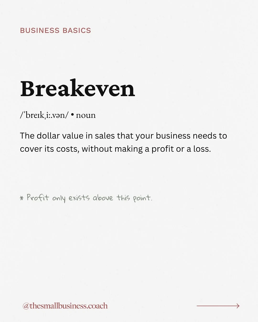 What does it really cost to keep your business running each month?

📊  Calculate your breakeven number
 💰 How much do you need to sell each day, week, or month to hit it?
 🔍 Are your current sales above that baseline?

Knowing your breakeven point