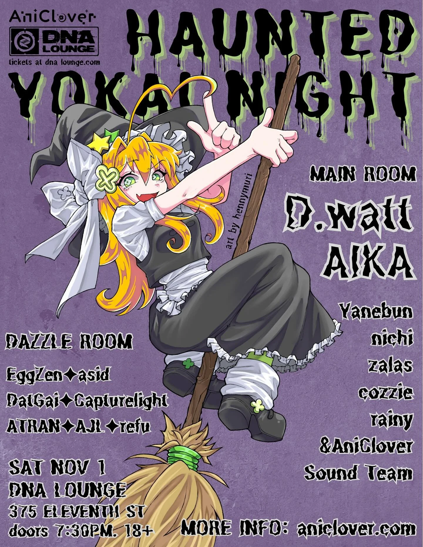 👻 HAUNTED YOKAI NIGHT 👻
Celebrate Halloween weekend with a spooky night of otaku DJs and music producers!
We’re bringing D.watt from Japan, who produced the well-known Touhou song Scarlet Police on Ghetto Patrol ❄️🦇, as well as famous VTub