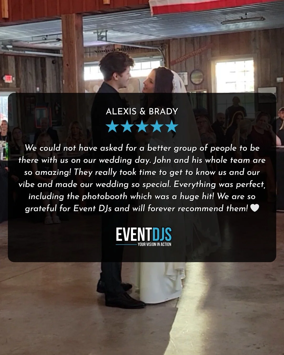 ⭐⭐⭐⭐⭐

Thank you so much! We were thrilled to help make your celebration so special for you and your families. You two had such a wonderful vision and plan, and it all came together perfectly!

#eventdjsservice #eventdjs #ohiodjs #weddingdj #5starrev