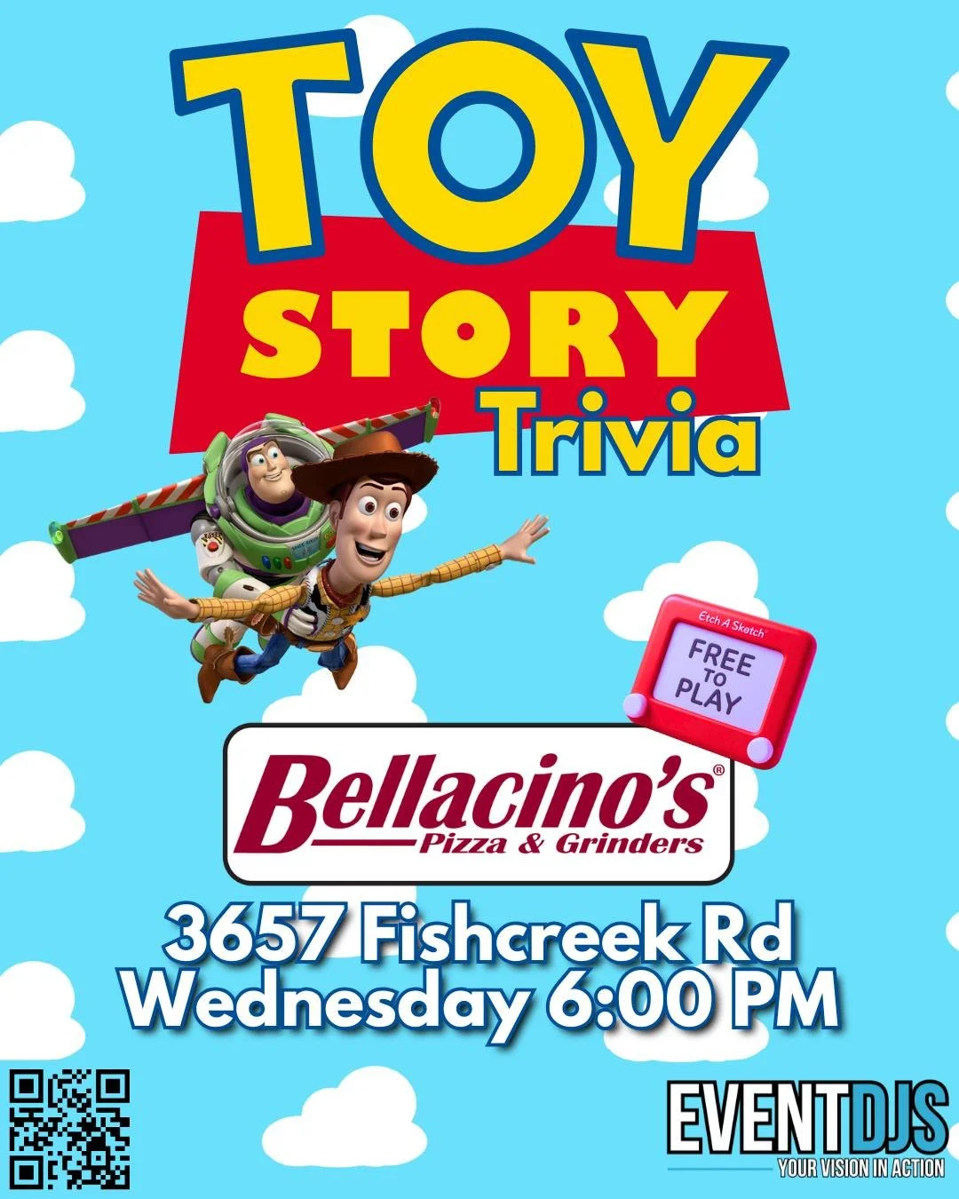 You have exactly TWO WEEKS to study up on Andy&rsquo;s room. We'll be taking over @bellacinos_stow  6/24 for a full night of Toy Story Trivia. Start gathering your favorite toys now.

#EventDJs #ToyStoryTrivia #Bellacinos #OhioDJs #TriviaNight
