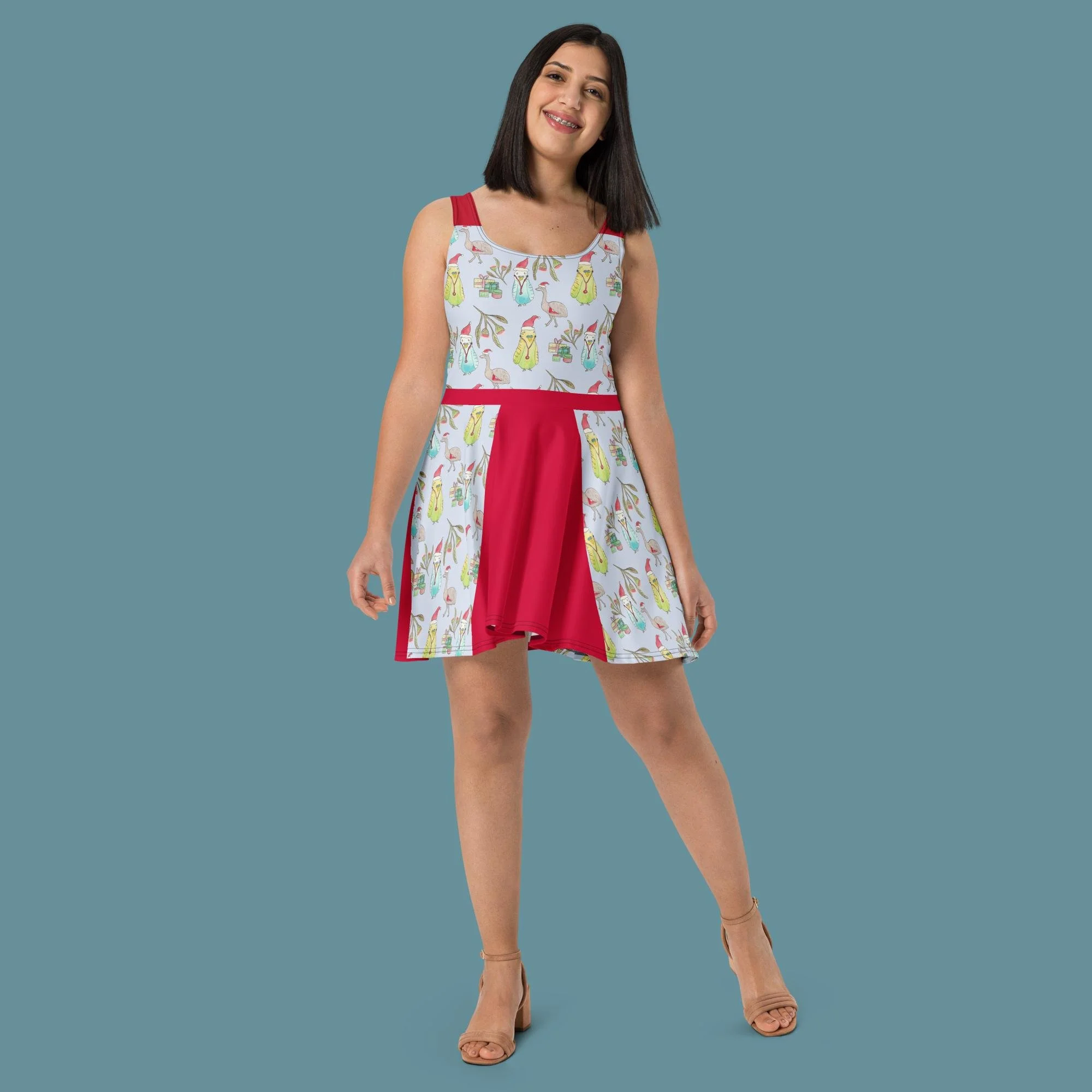 Australian Budgie Christmas Skater Dress