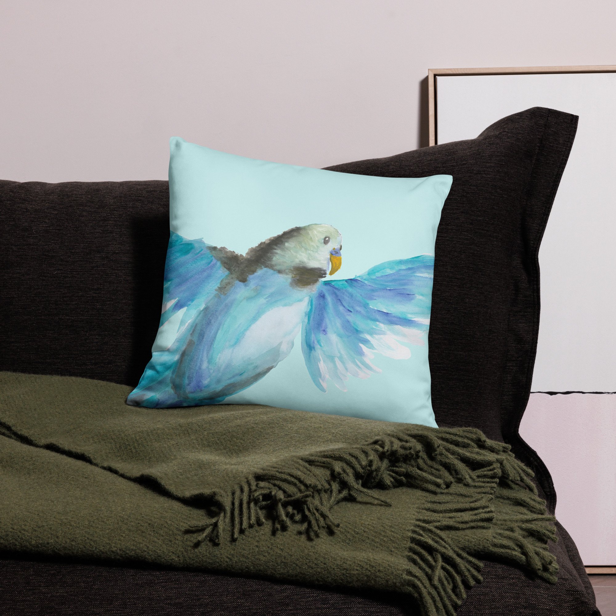 Blue Budgie Pillow Case
