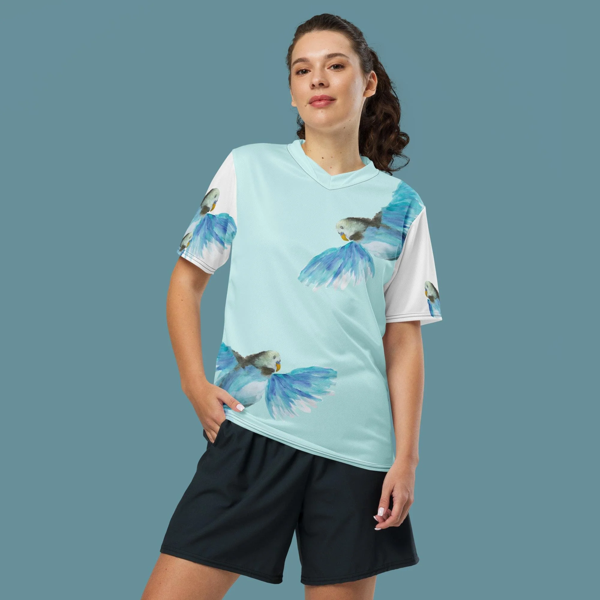 Blue Budgie Recycled unisex sports jersey