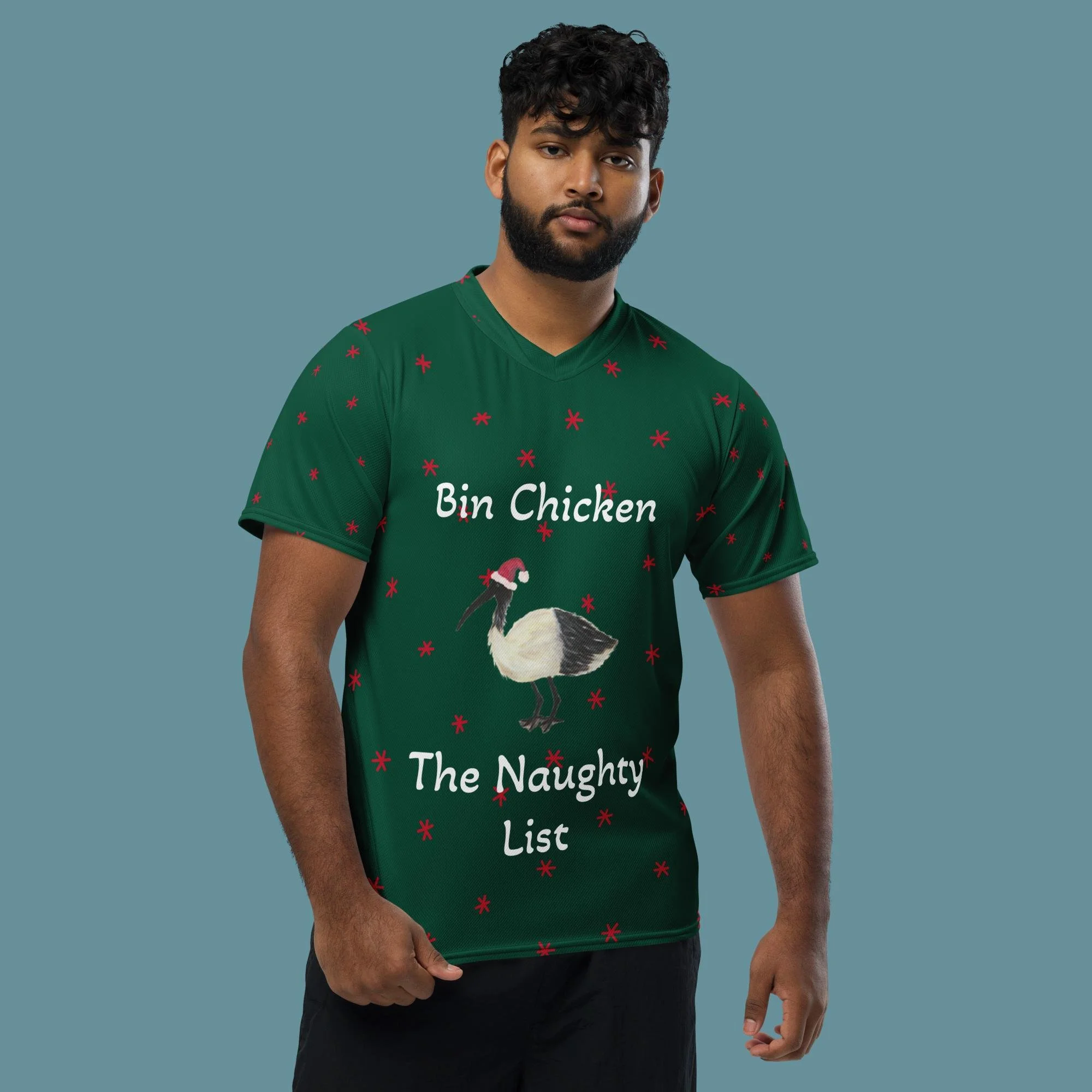 Bin Chicken the Naughty List (Ibis) Recycled unisex sports jersey