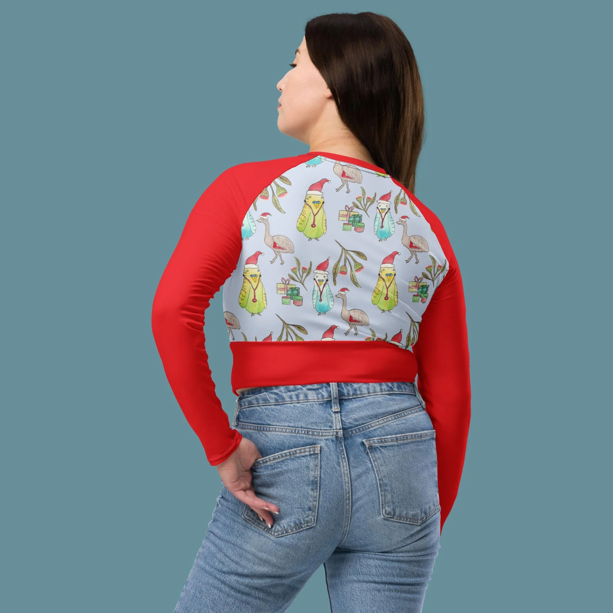 Australian Budgie Christmas Recycled long-sleeve crop top