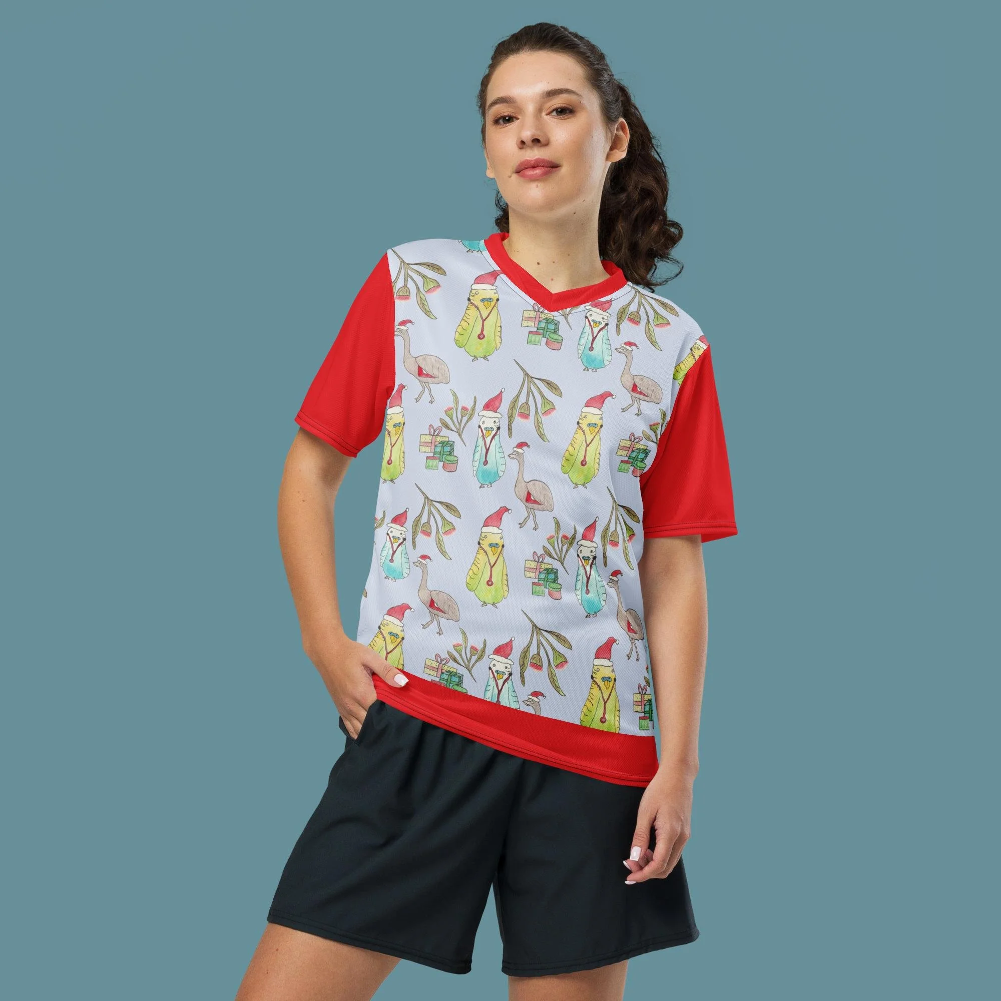 Australian Budgie Christmas Recycled unisex sports jersey