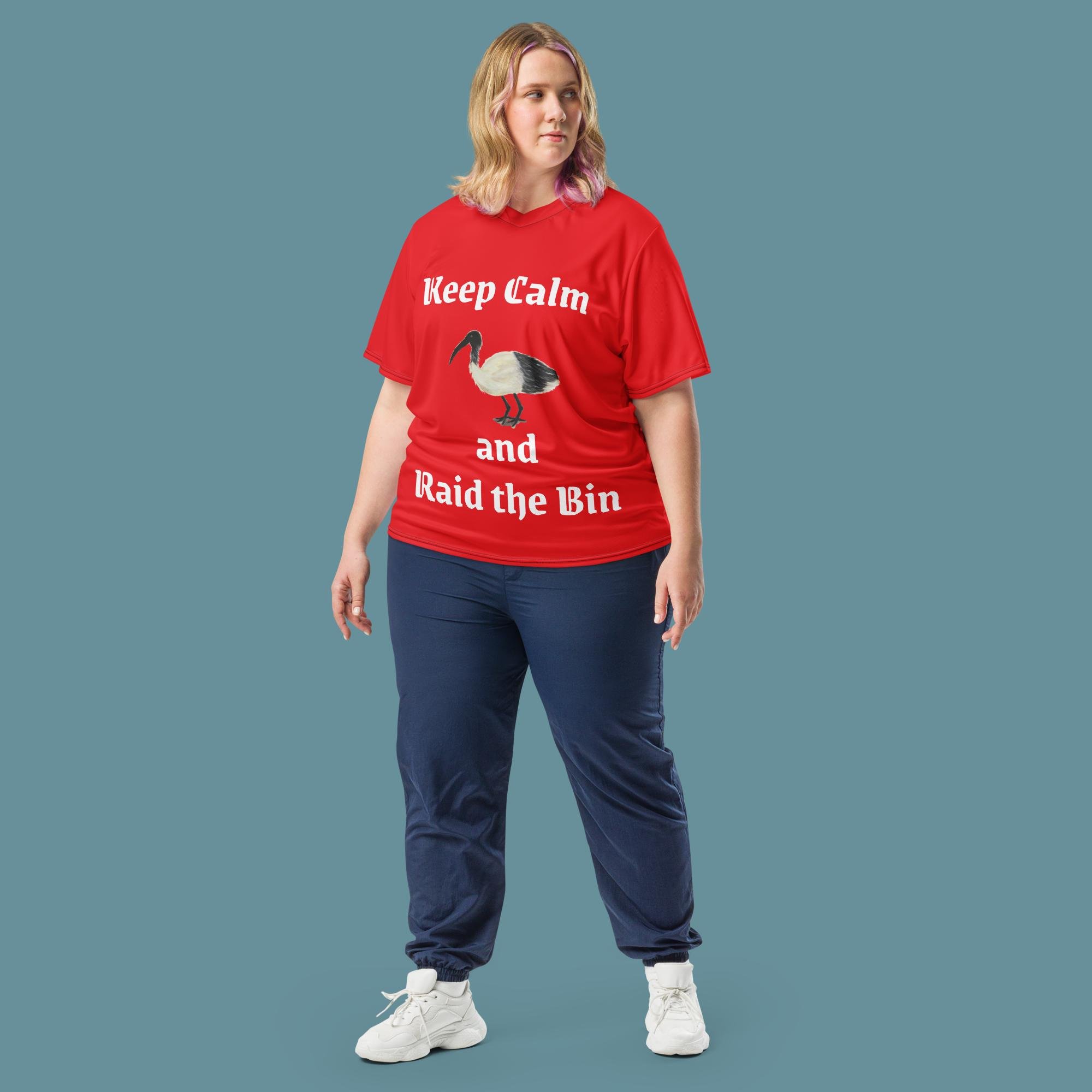 Keep Calm and Raid the Bin Recycled unisex sports jersey