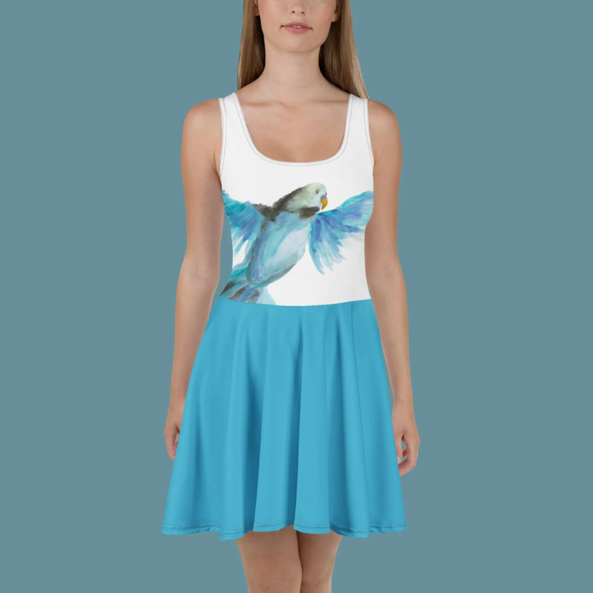 Blue Budgie Skater Dress