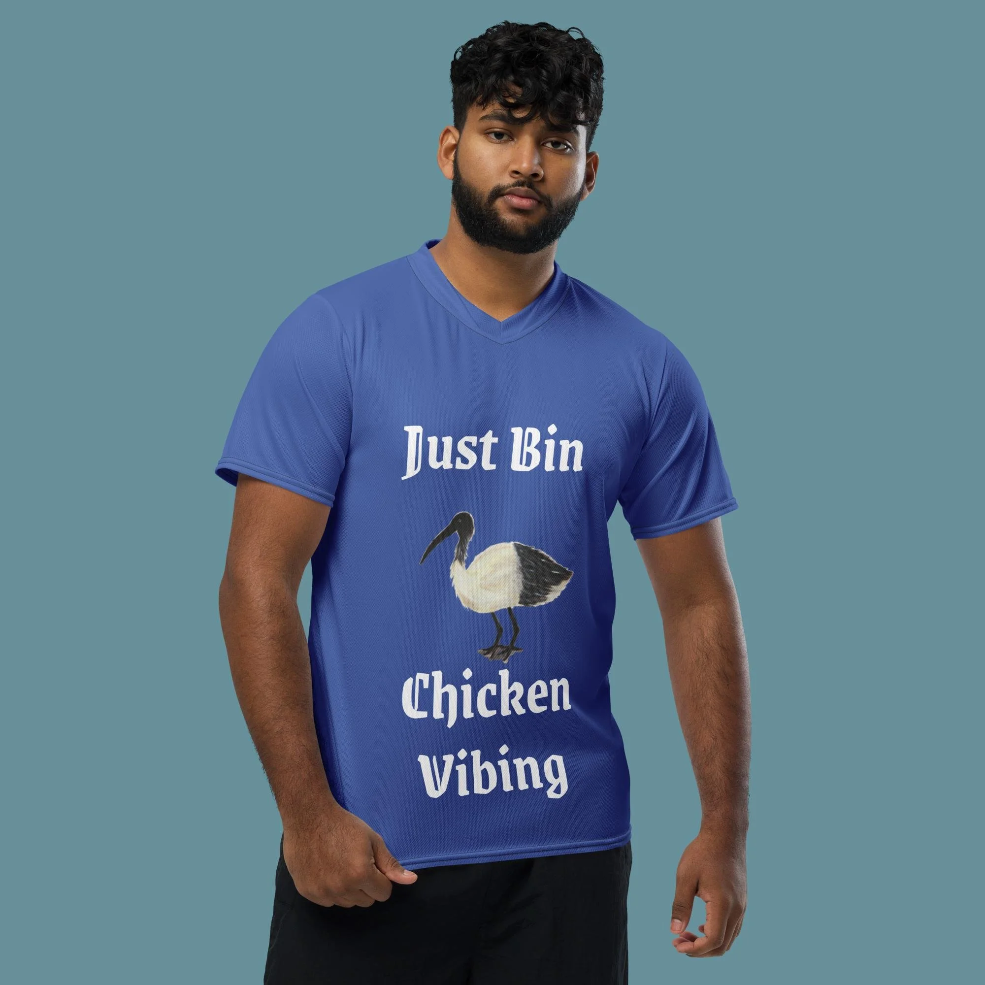 Just Bin Chicken  Vibing Recycled unisex sports jersey