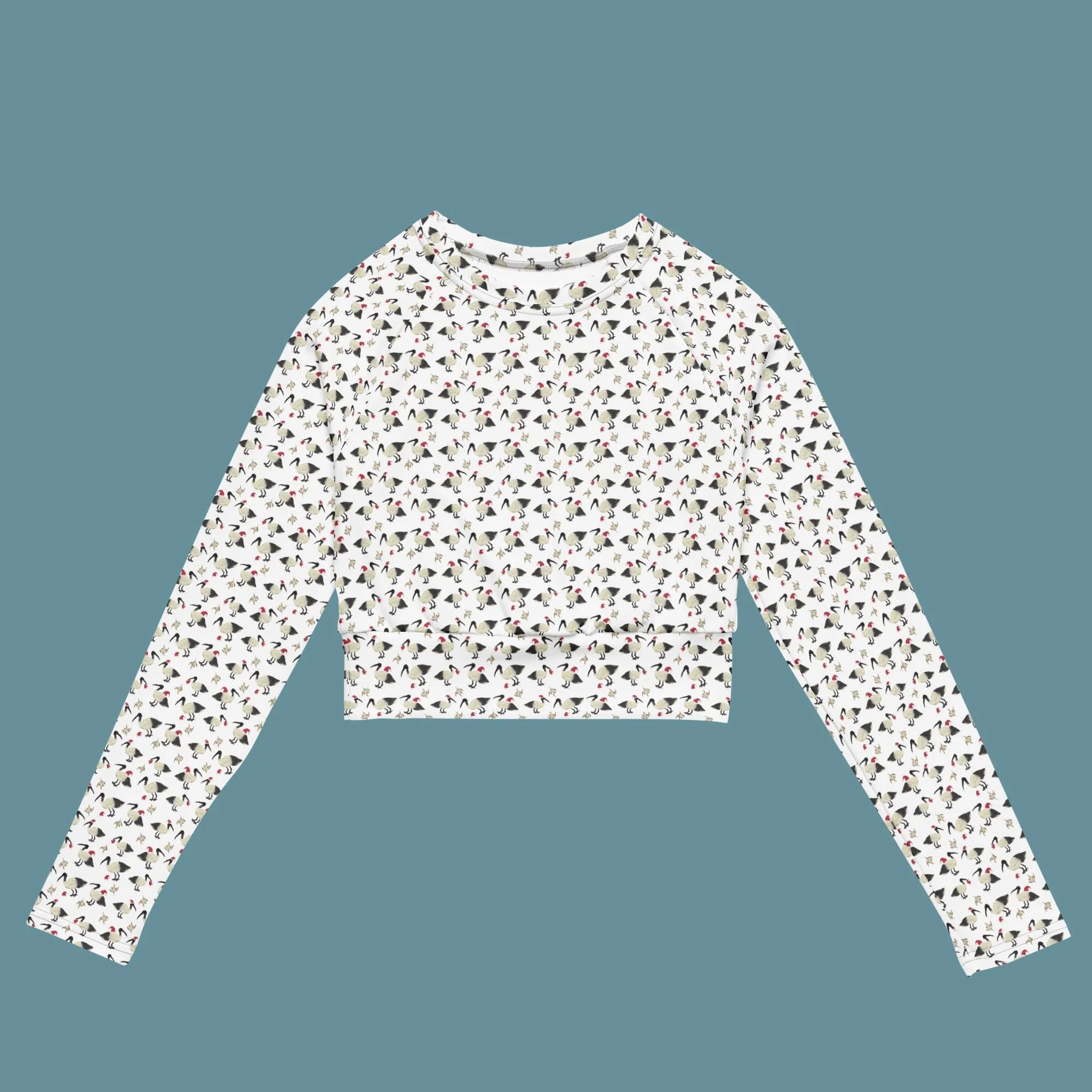White Christmas Bin Chicken (Ibis) Recycled long-sleeve crop top