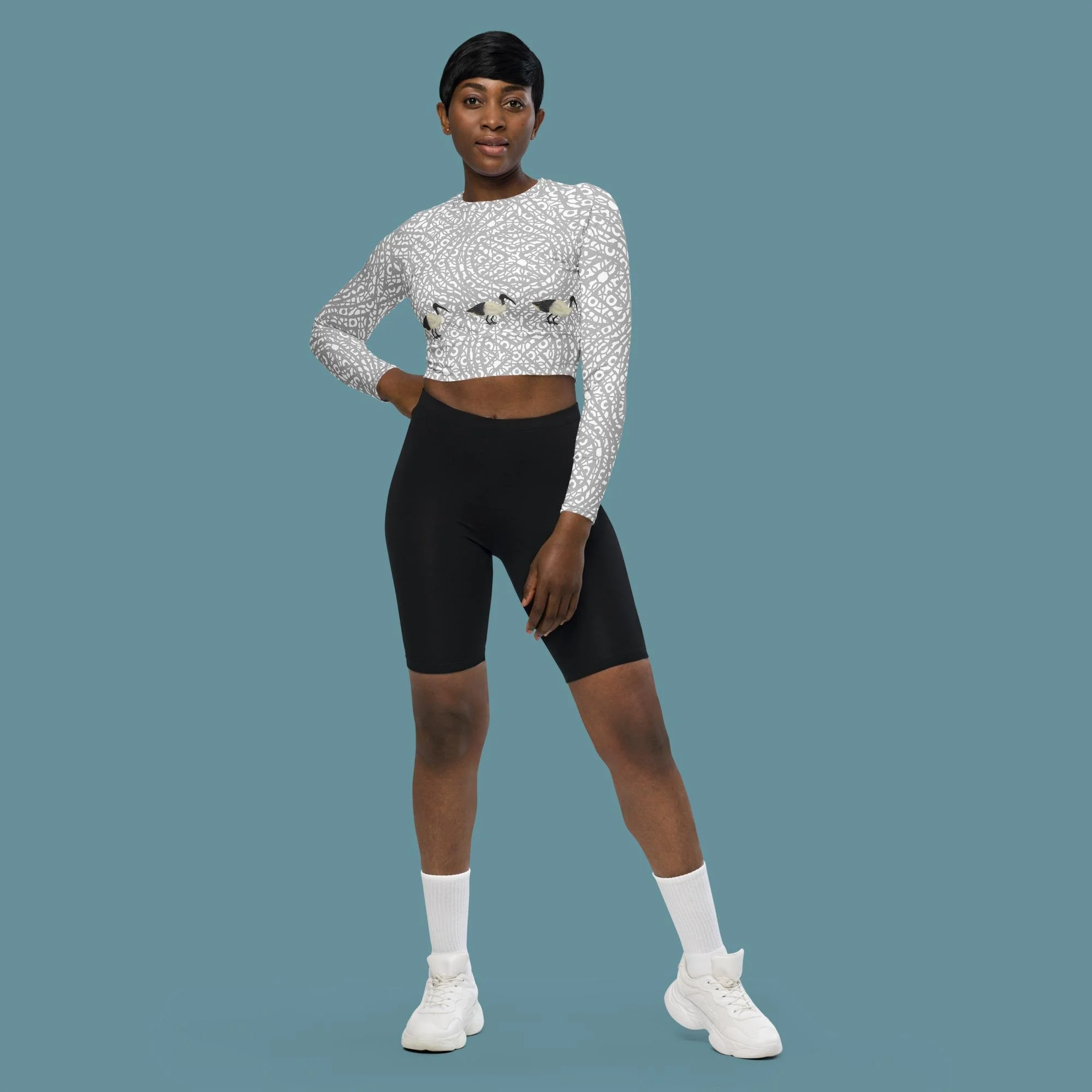 Grey Bin Chicken (Ibis) Recycled long-sleeve crop top
