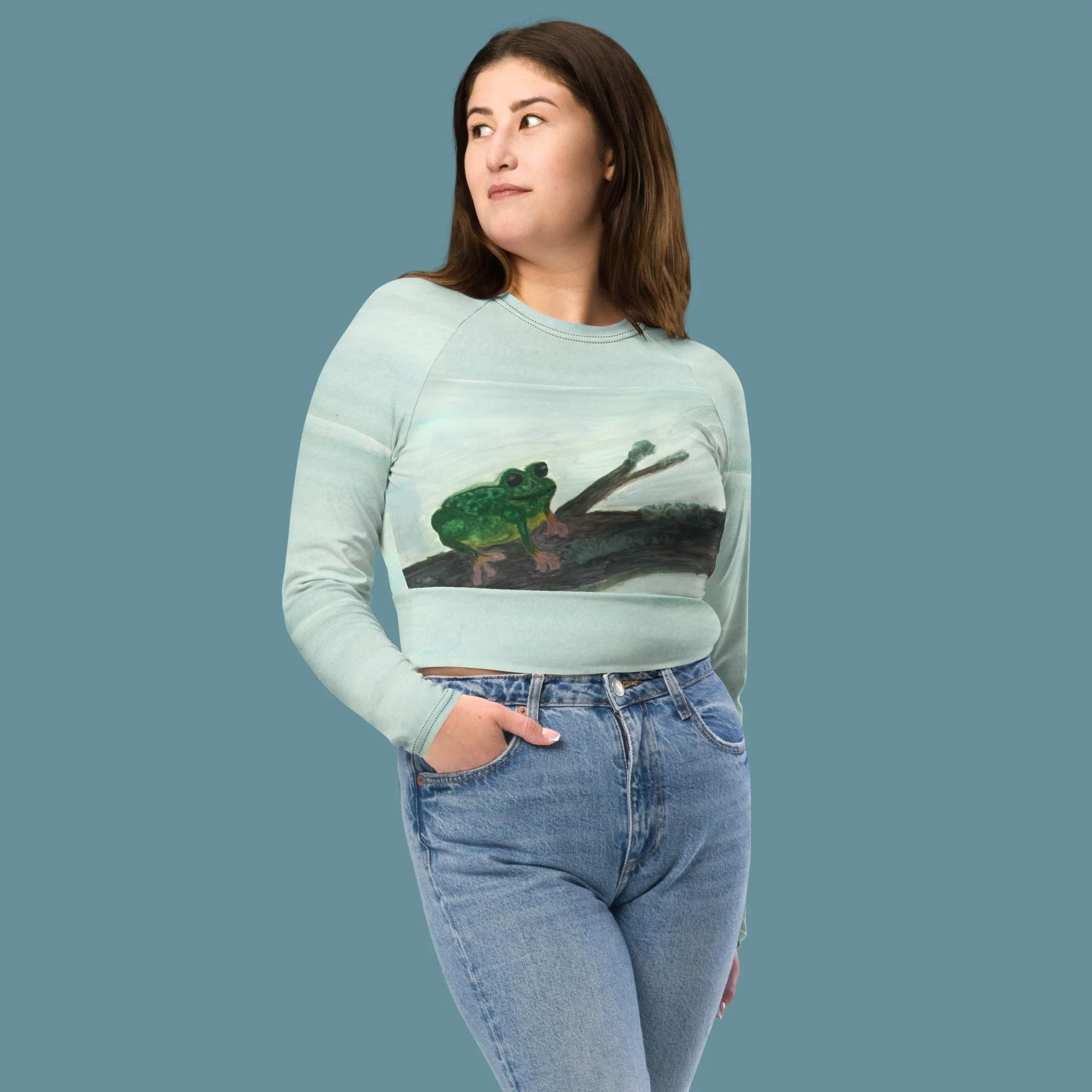 Frog on a Log Recycled long-sleeve crop top