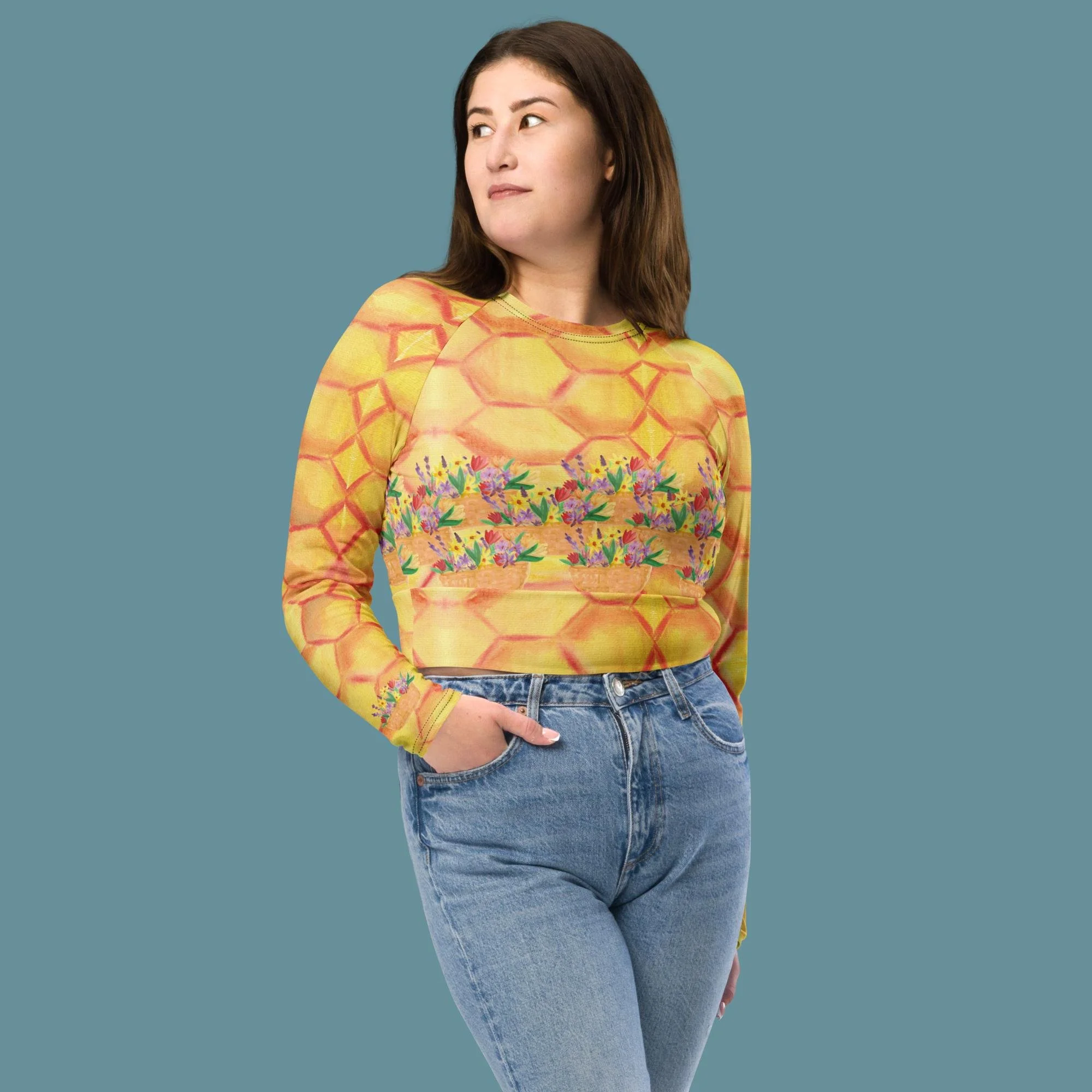 Pollen and Comb Recycled long-sleeve crop top
