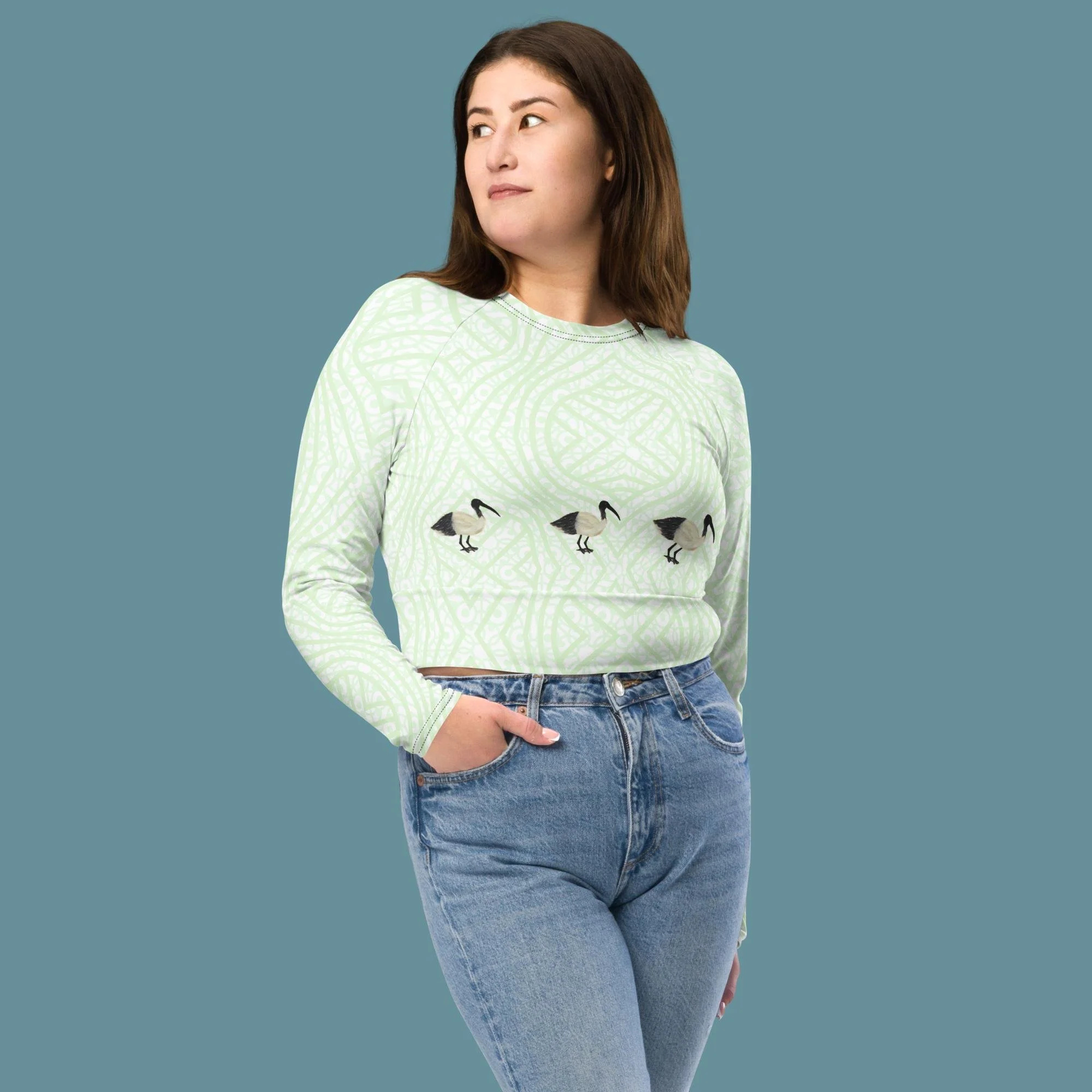 Green Bin Chicken (Ibis) Recycled long-sleeve crop top