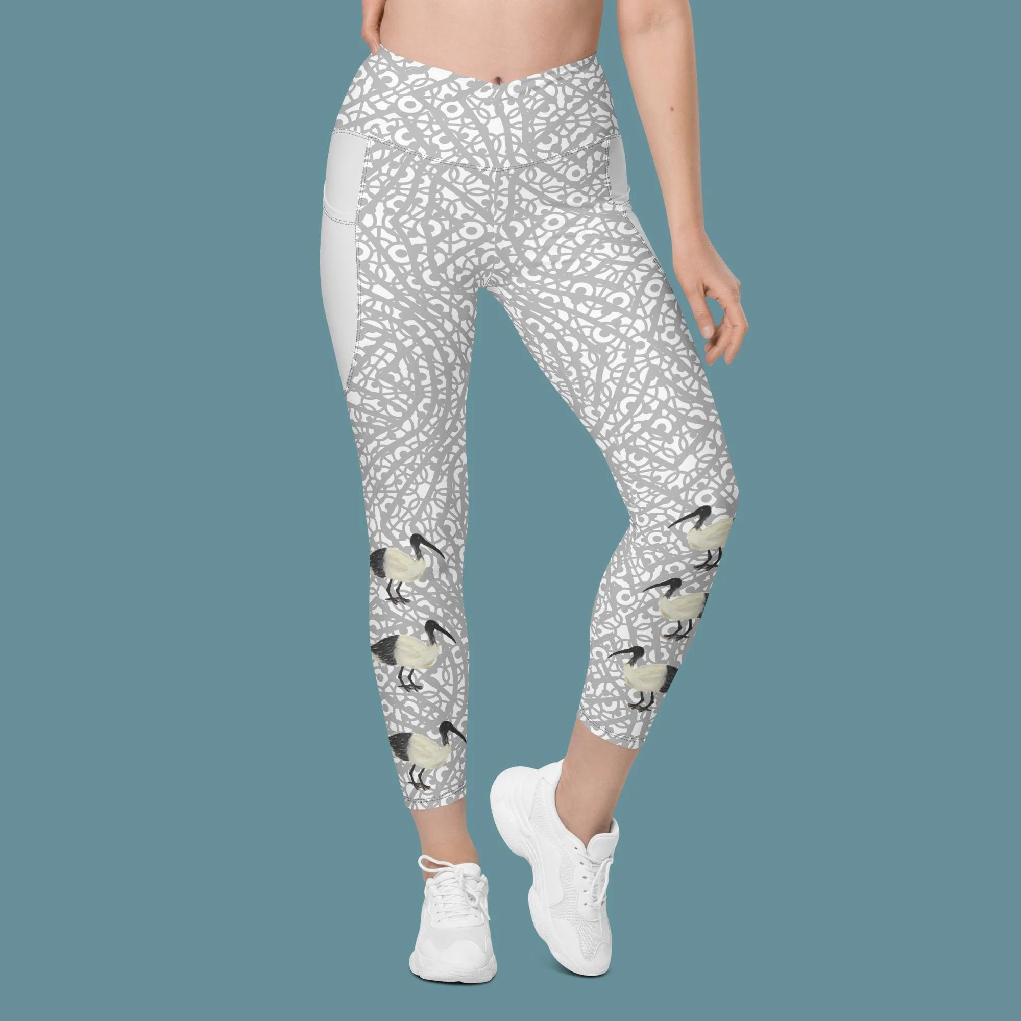 Grey Bin Chicken (Ibis) Crossover leggings with pockets