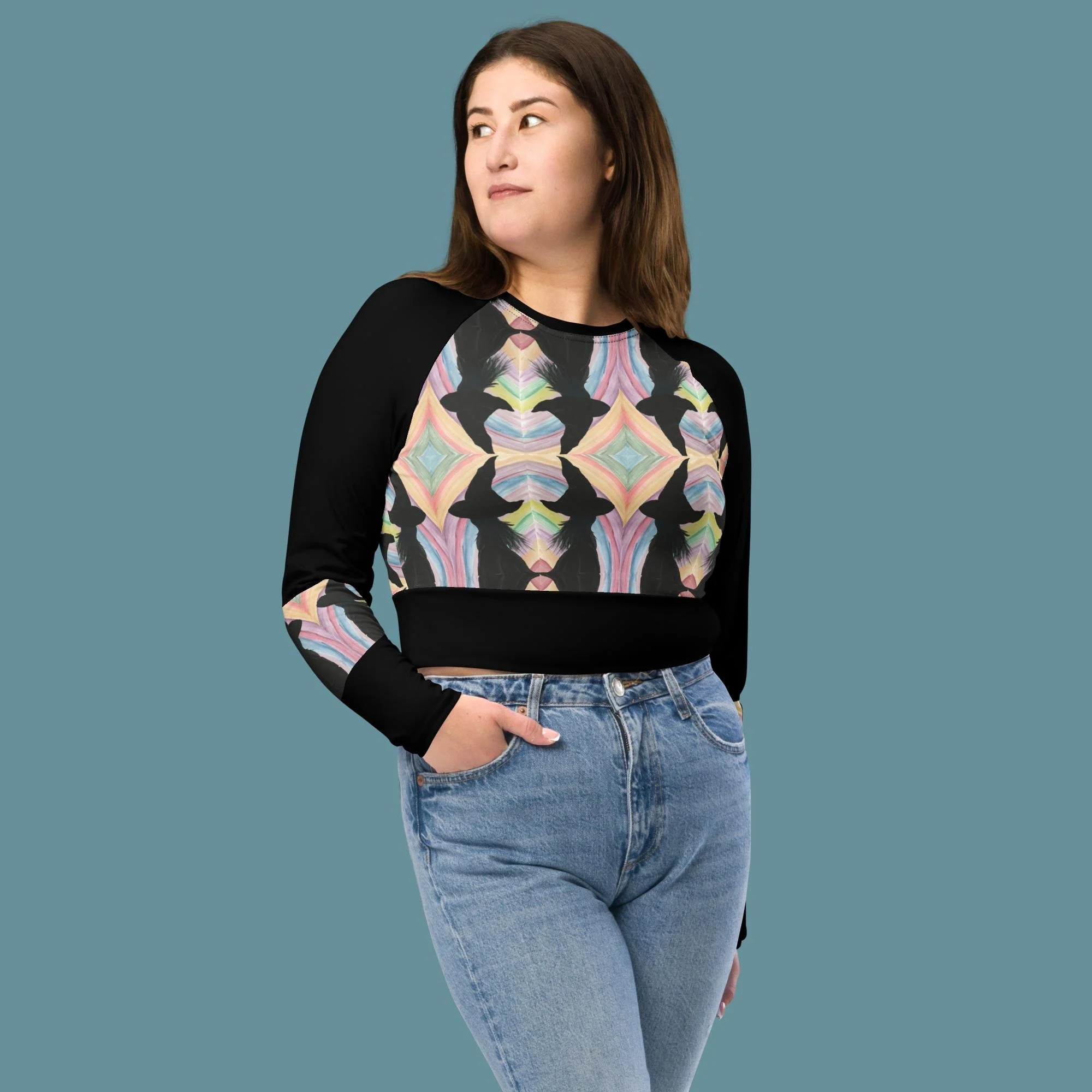 Witchy Pattern Recycled long-sleeve crop top
