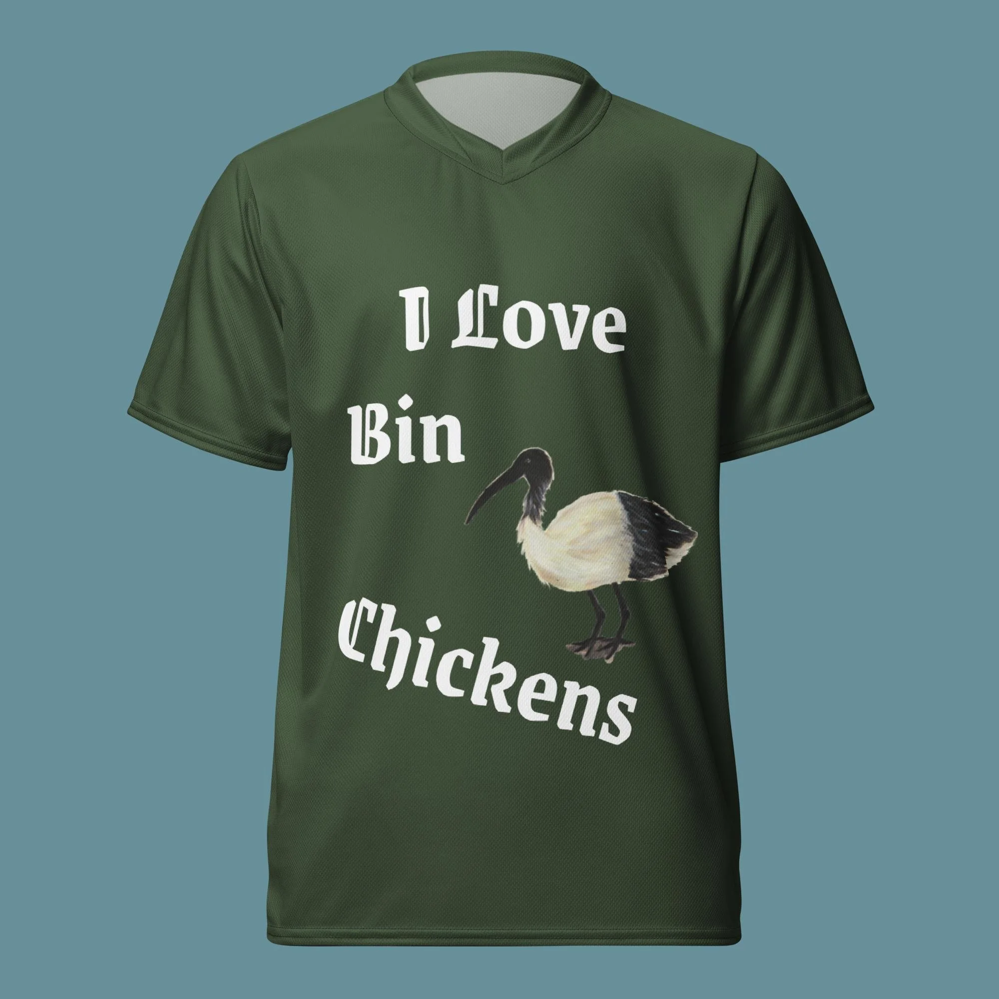 I love Bin Chickens Recycled unisex sports jersey